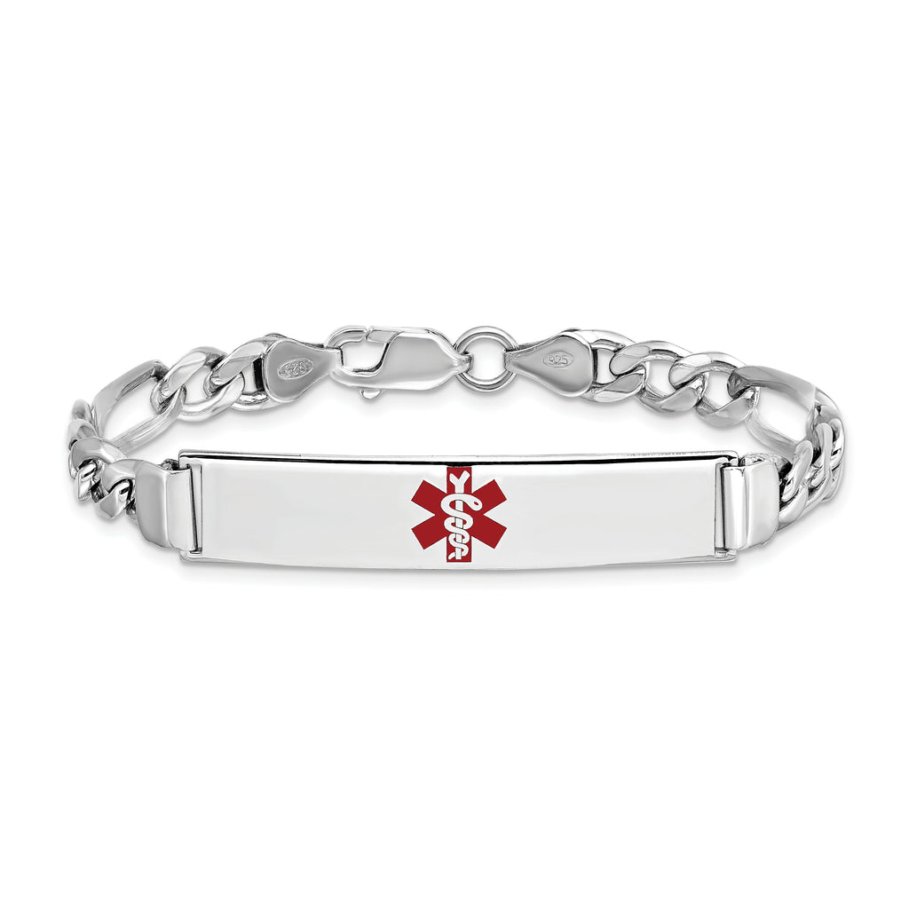 Women's Sterling Silver Rhodium-Plated Figaro Medical ID Bracelet 6mm