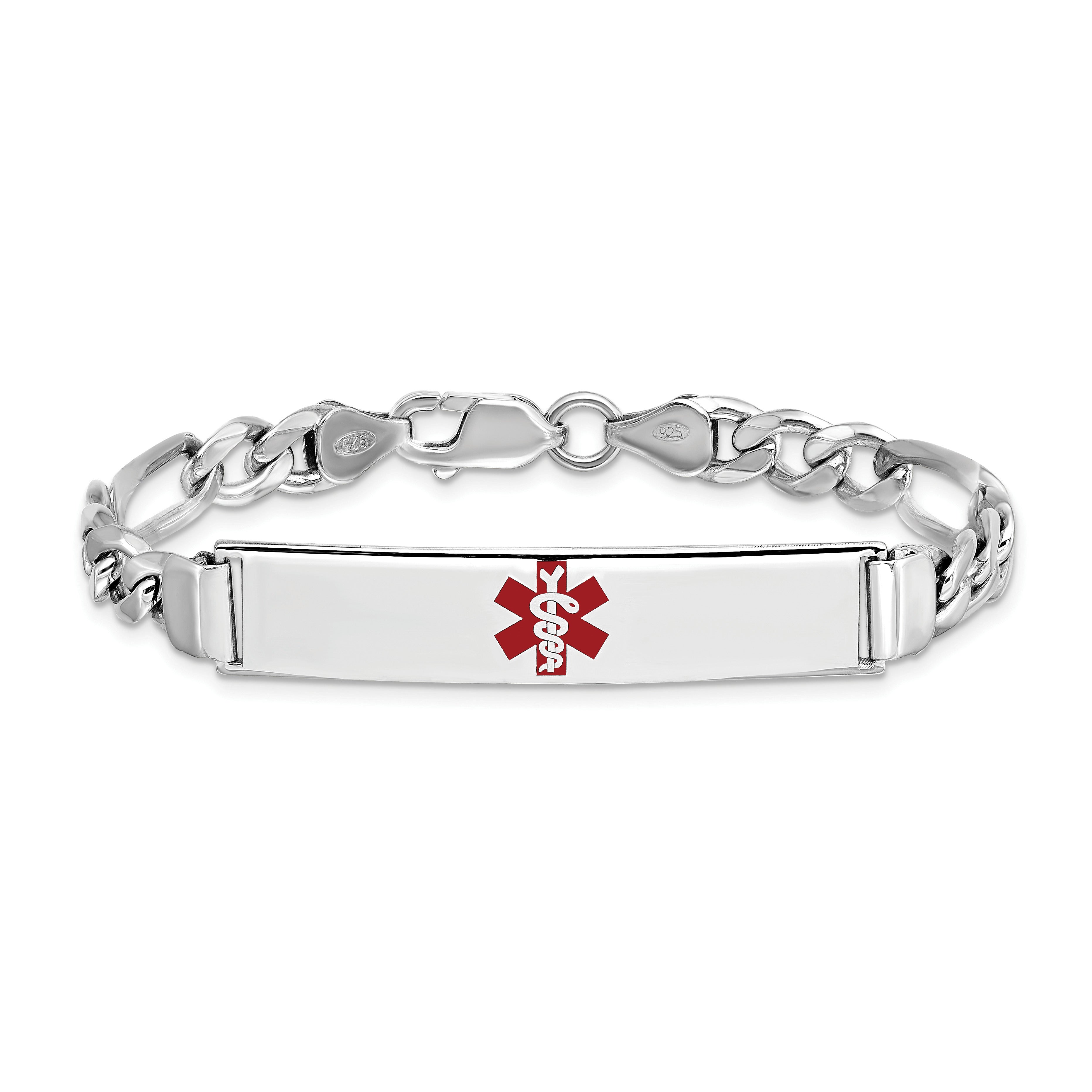 Women's Sterling Silver Rhodium-Plated Figaro Medical ID Bracelet 6mm