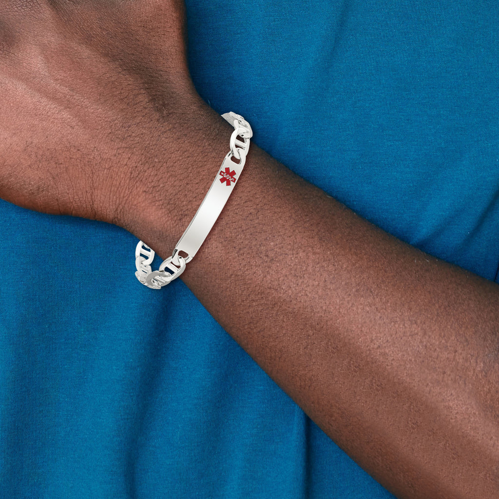 Sterling Silver Rhodium-plated Medical ID Figaro Link Bracelet