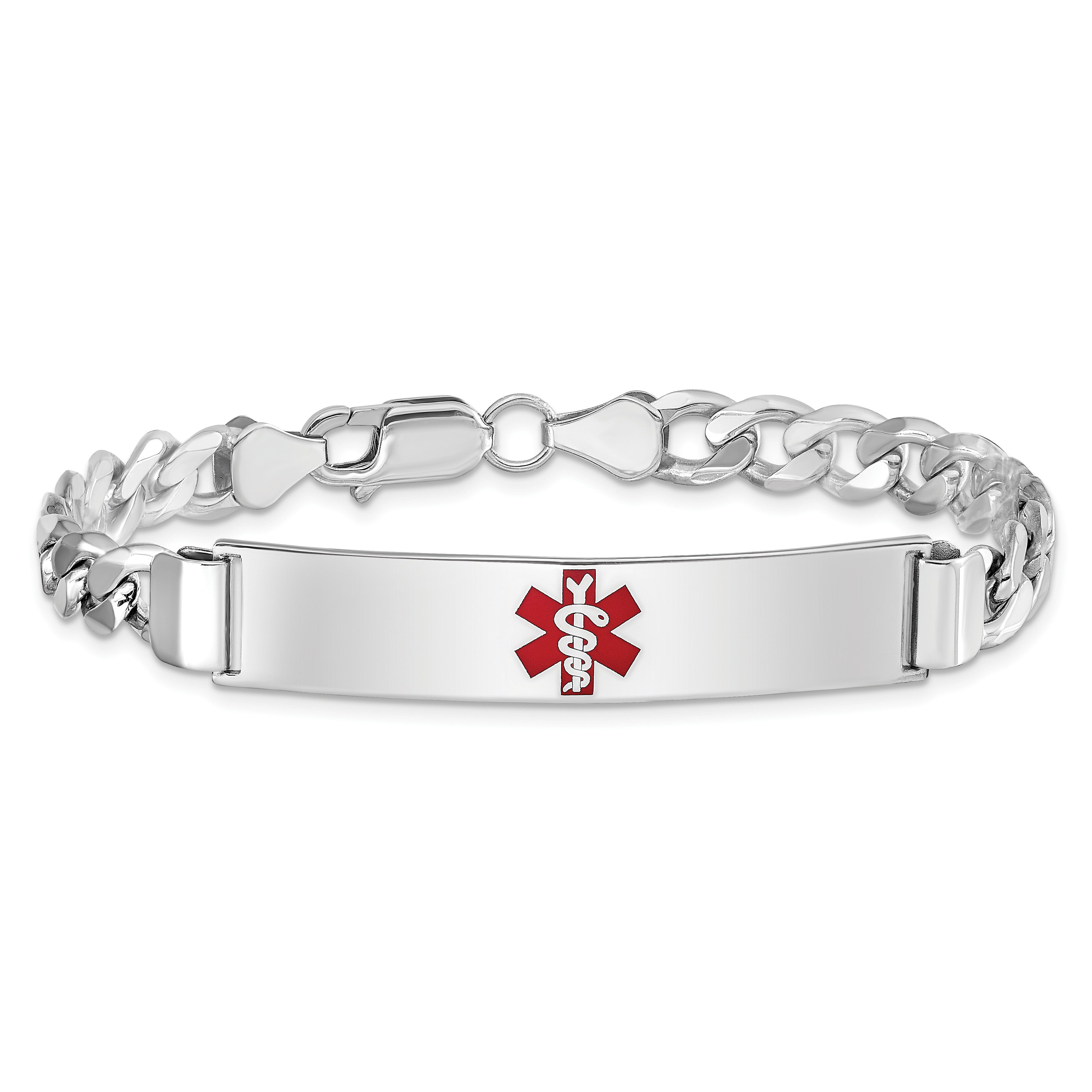 Sterling Silver Rhodium-plated Medical ID Curb Link Bracelet