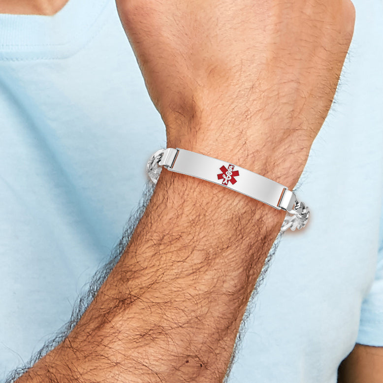 Women's Sterling Silver Rhodium-Plated Curb Medical ID Bracelet 6mm