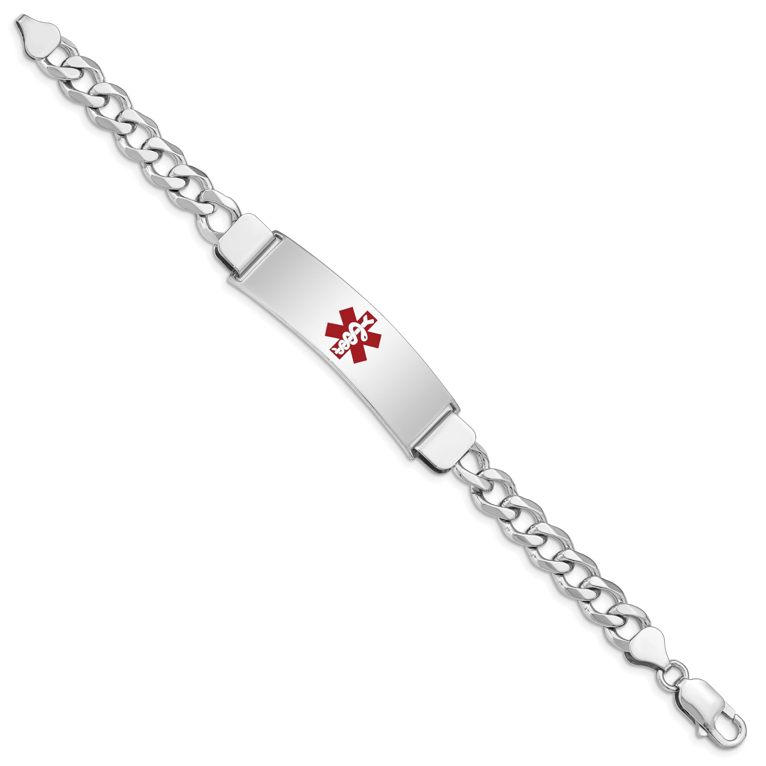 Sterling Silver Rhodium-plated Medical ID Curb Link Bracelet