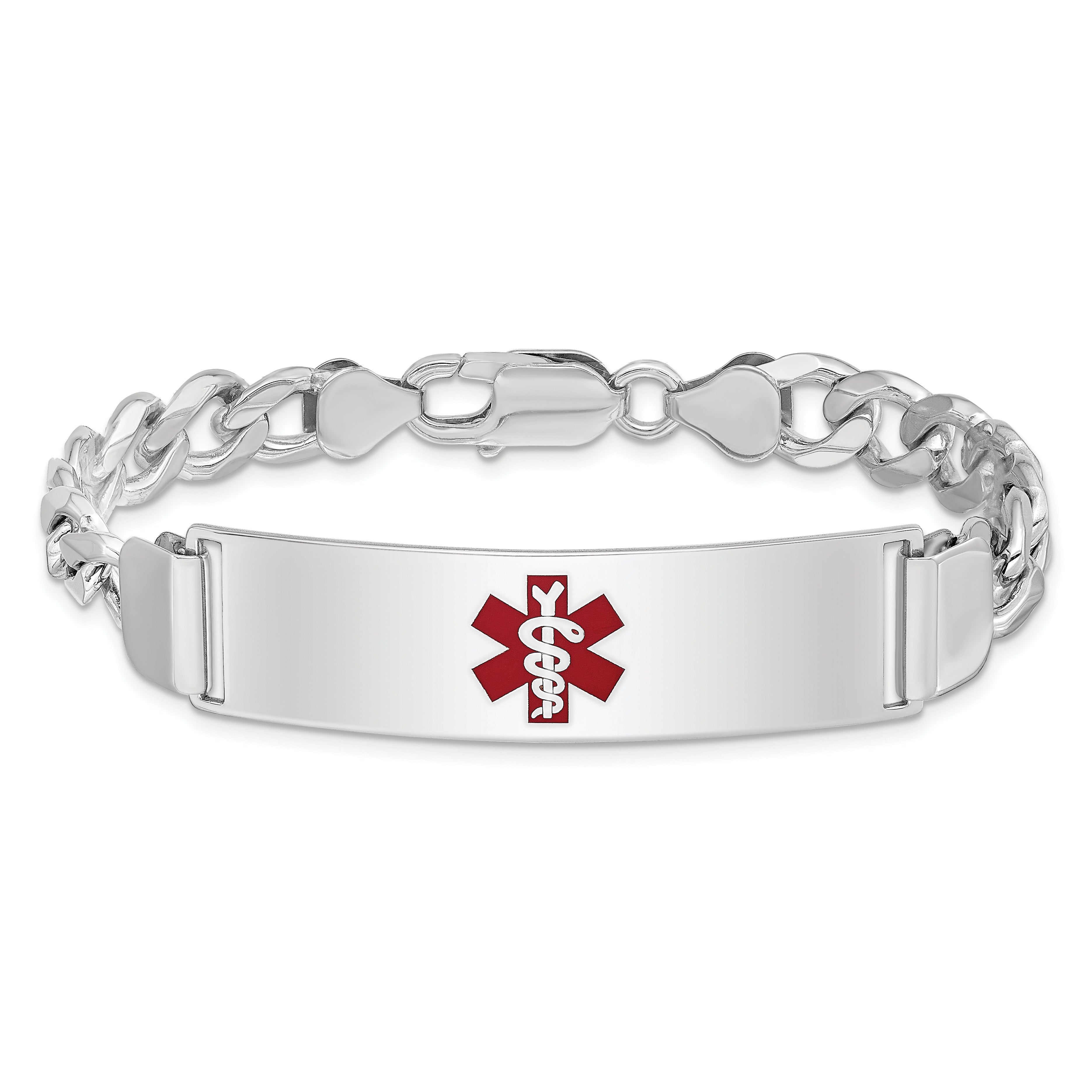 Women's Sterling Silver Rhodium-Plated Curb Medical ID Bracelet 8mm