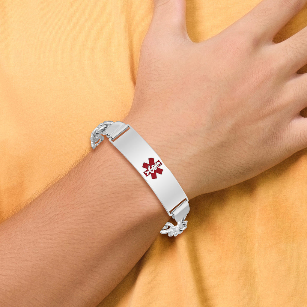 Women's Sterling Silver Rhodium-Plated Curb Medical ID Bracelet 8mm