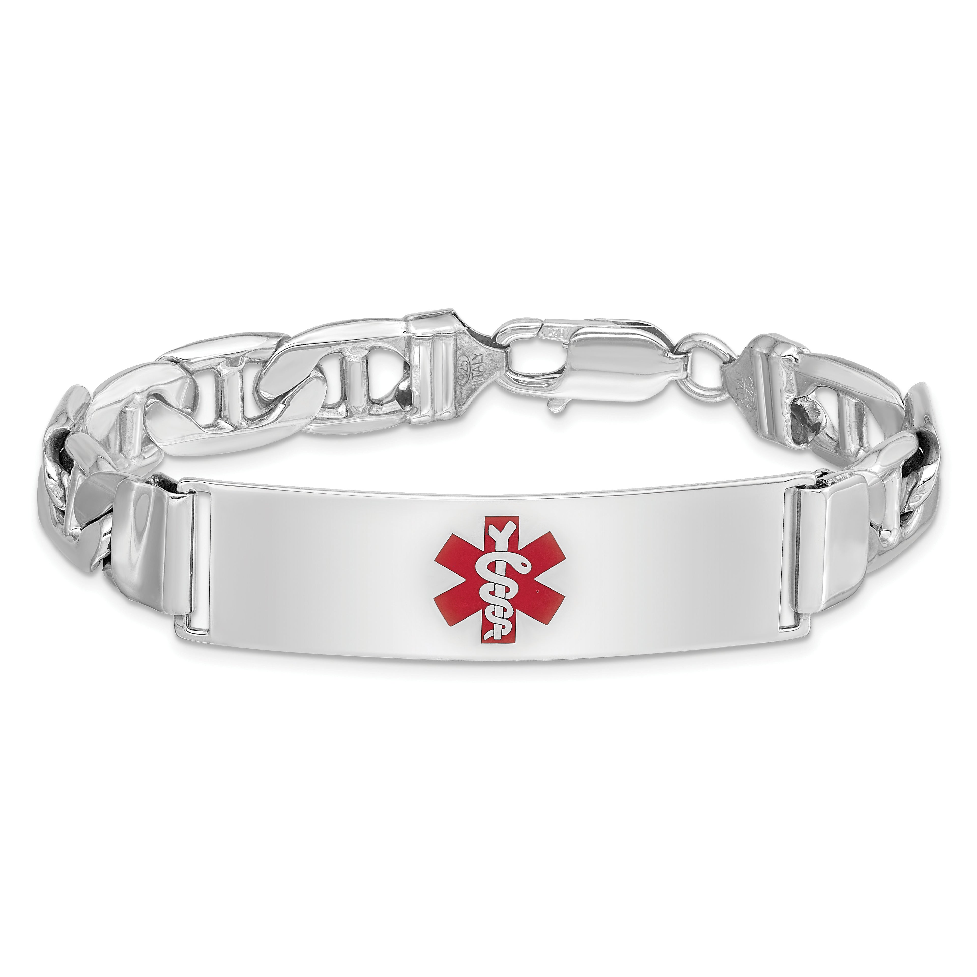 Women's Sterling Silver Rhodium-Plated Anchor Medical ID Bracelet 9mm