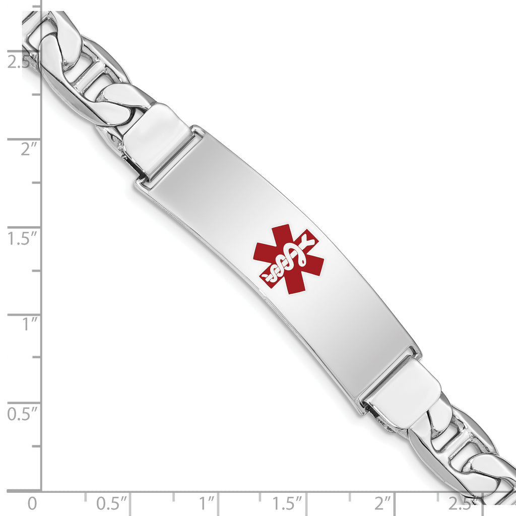 Women's Sterling Silver Rhodium-Plated Anchor Medical ID Bracelet 9mm