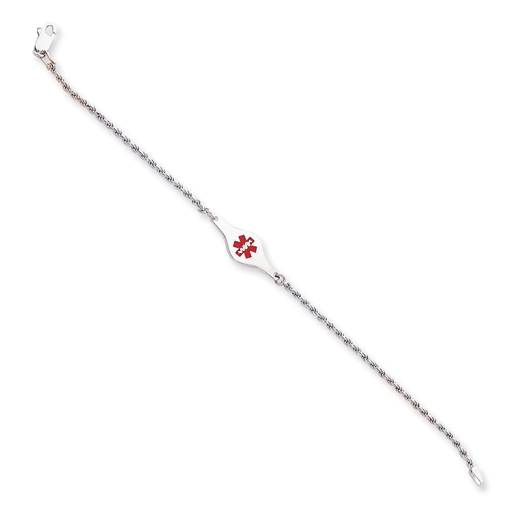 Women's Sterling Silver Rhodium-Plated Rope Medical ID Bracelet 2mm Secondary image