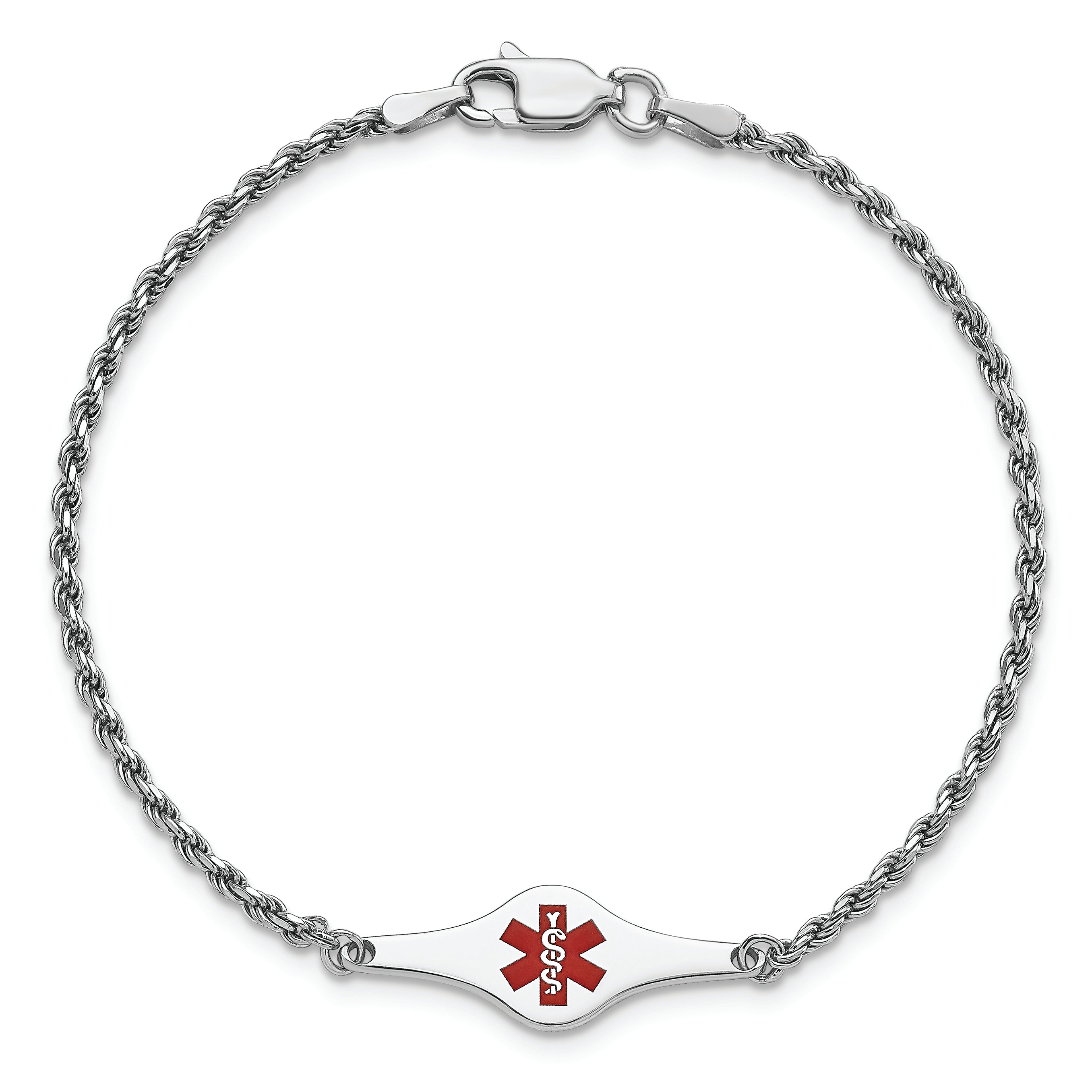 Sterling Silver Rhodium-plated Medical ID Rope Link Bracelet