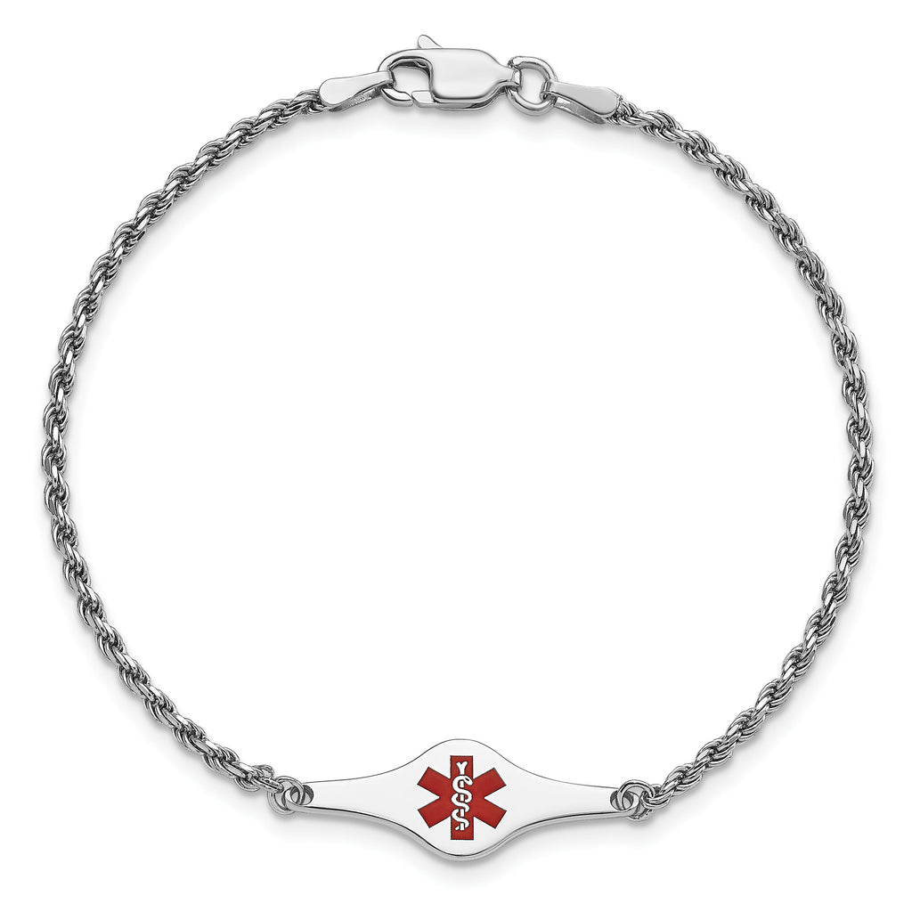 Women's Sterling Silver Rhodium-Plated Rope Medical ID Bracelet 2mm