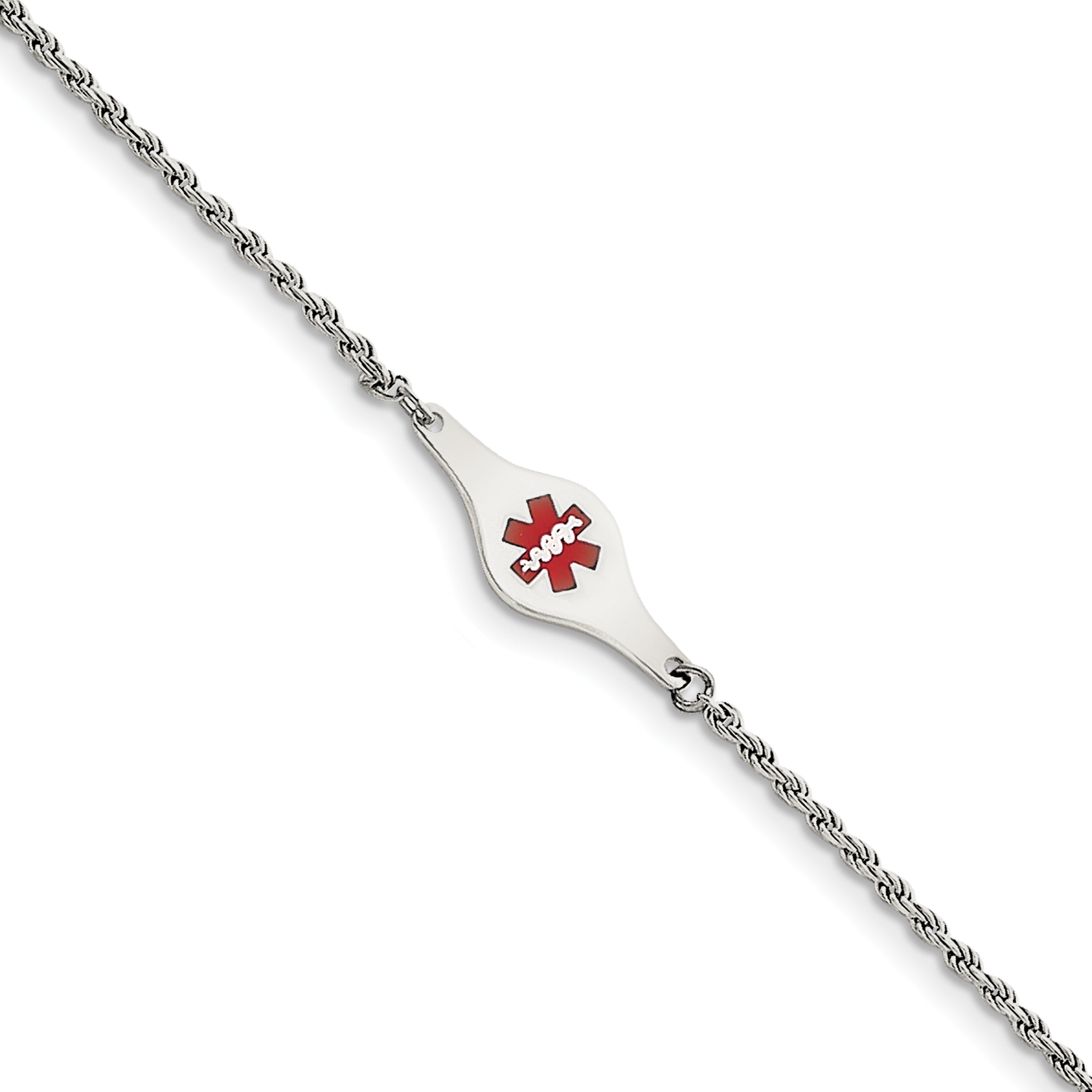 Women's Sterling Silver Rhodium-Plated Rope Medical ID Bracelet 2mm Main image