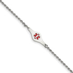 Women's Sterling Silver Rhodium-Plated Rope Medical ID Bracelet 2mm