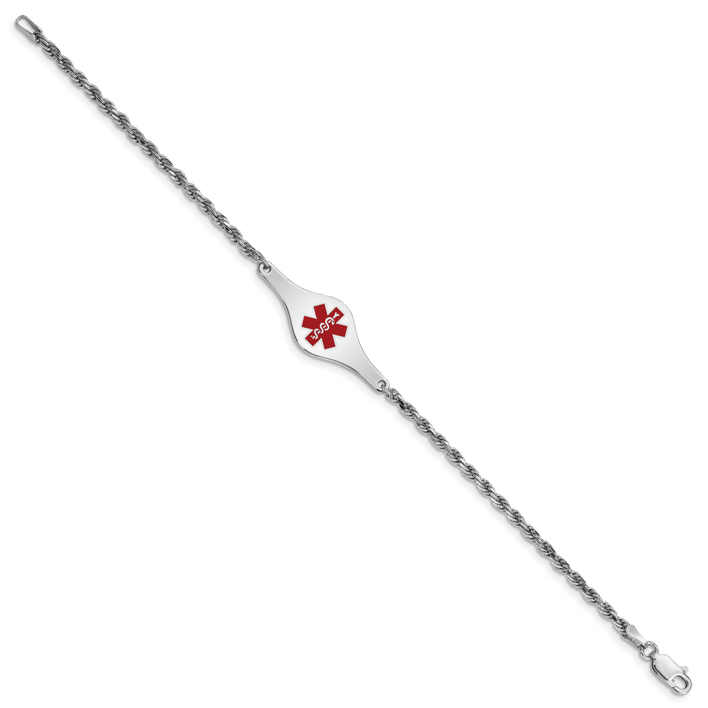 Women's Sterling Silver Rhodium-Plated Rope Medical ID Bracelet 2.5mm