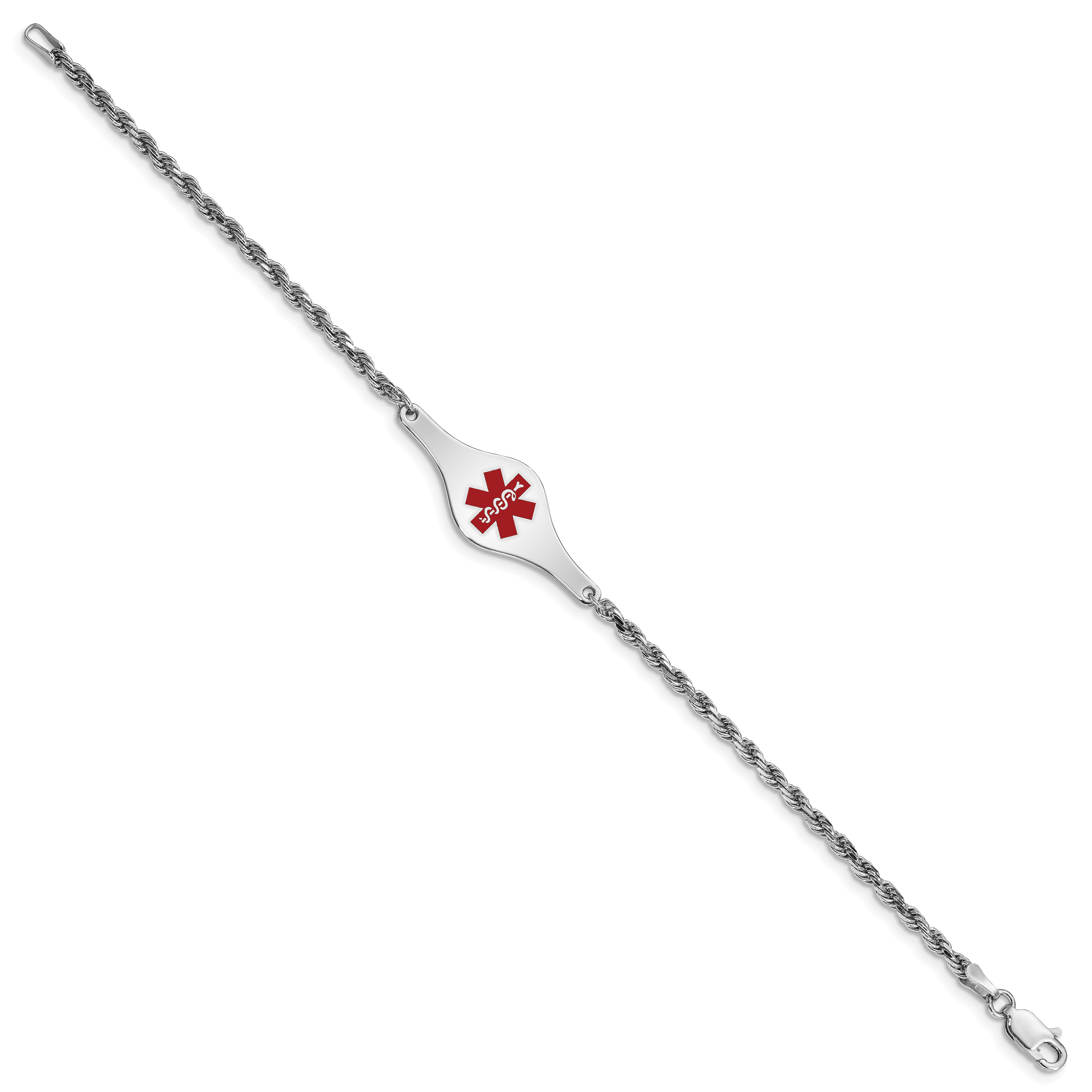 Sterling Silver Rhodium-plated Medical ID Rope Link Bracelet Secondary image