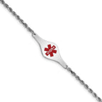 Women's Sterling Silver Rhodium-Plated Rope Medical ID Bracelet 2.5mm