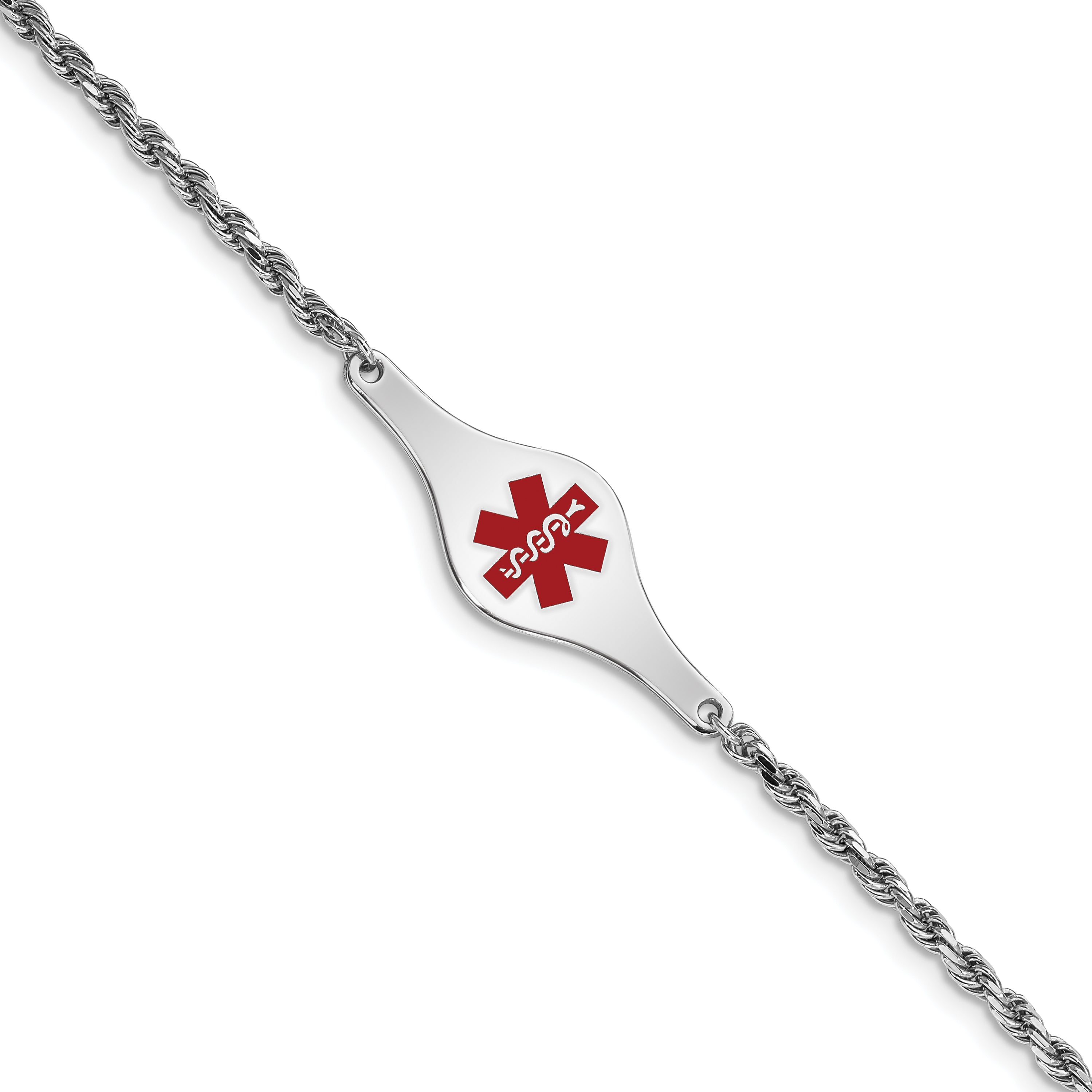 Women's Sterling Silver Rhodium-Plated Rope Medical ID Bracelet 2.5mm