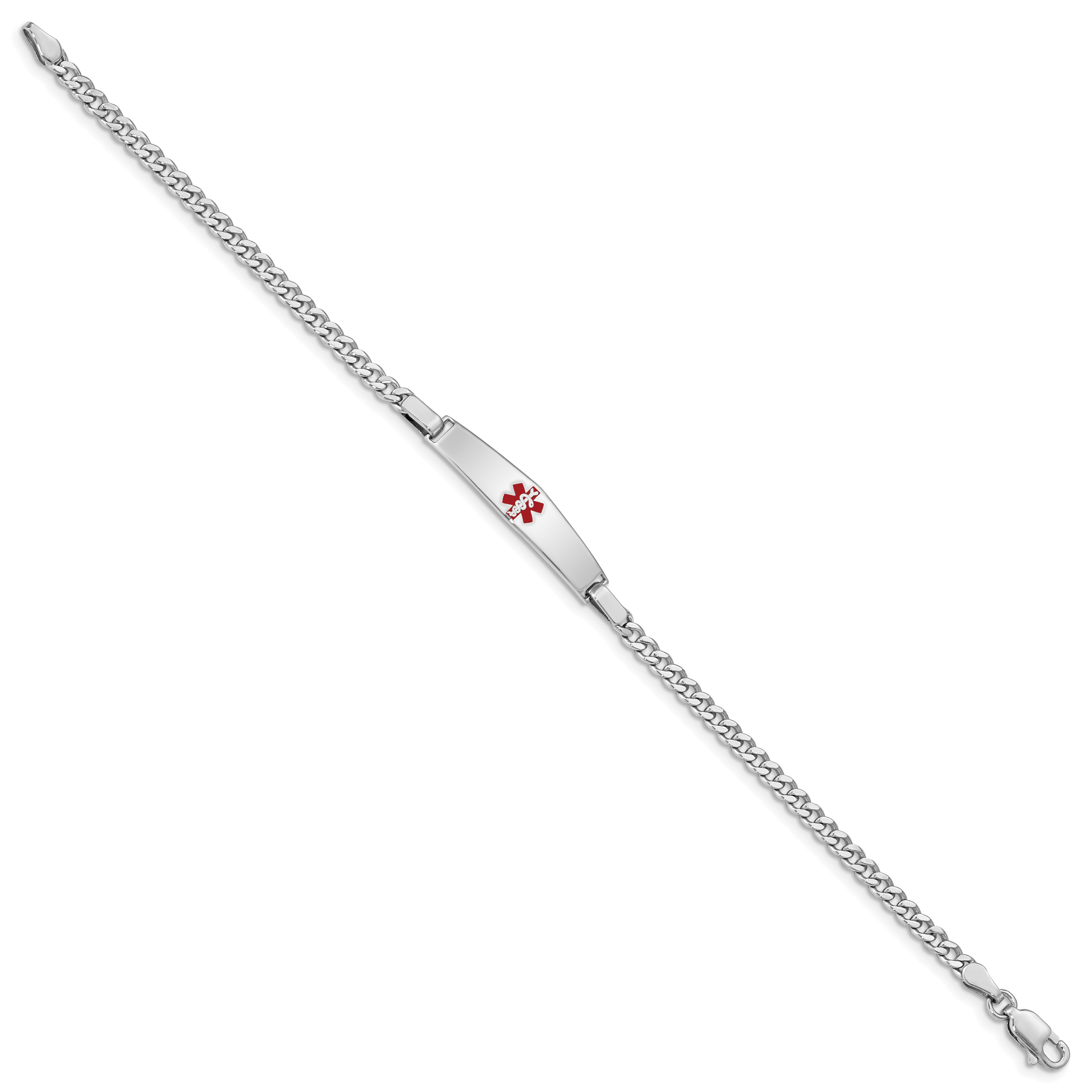 Women's Sterling Silver Rhodium-Plated Curb Medical ID Bracelet 3mm