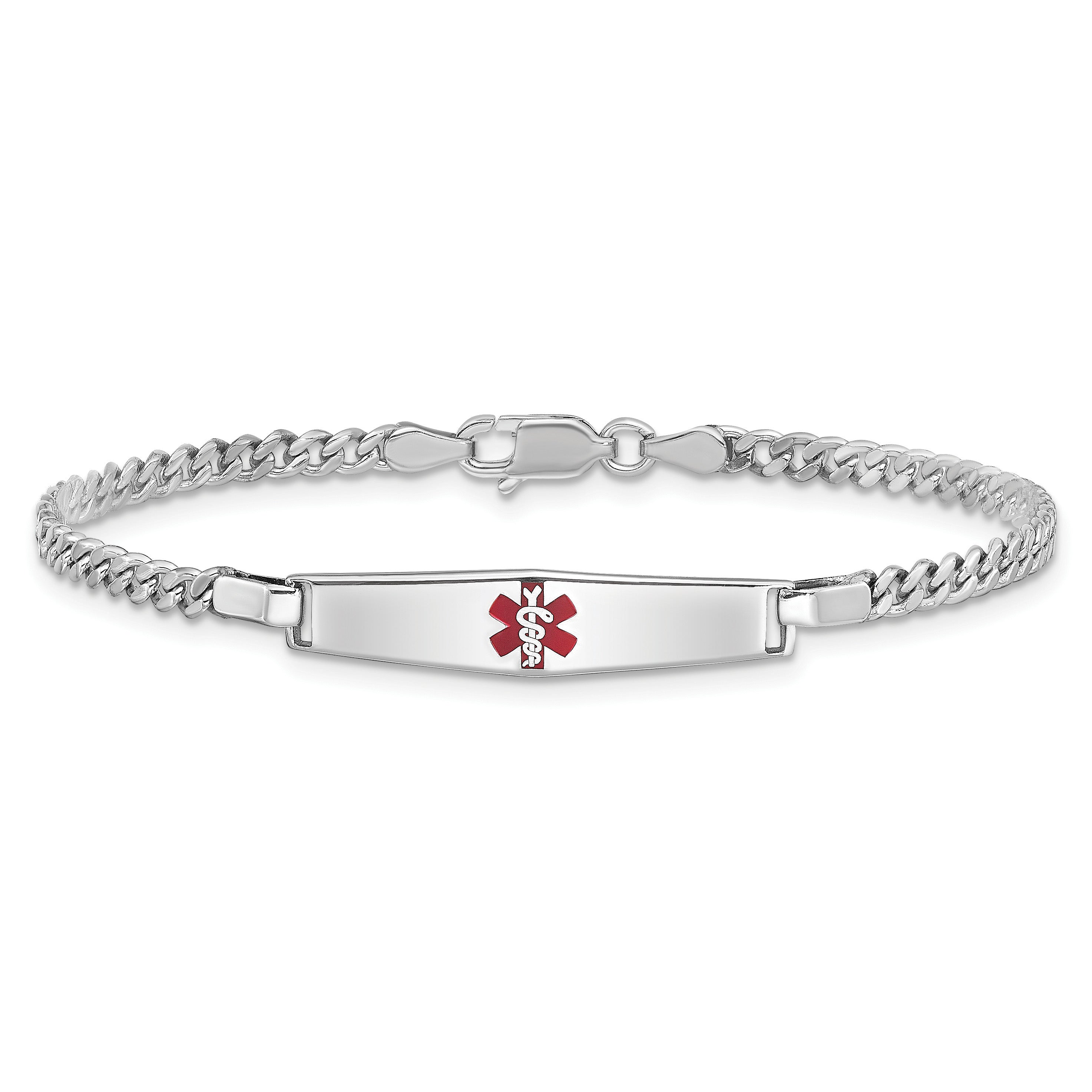 Women's Sterling Silver Rhodium-Plated Curb Medical ID Bracelet 3mm