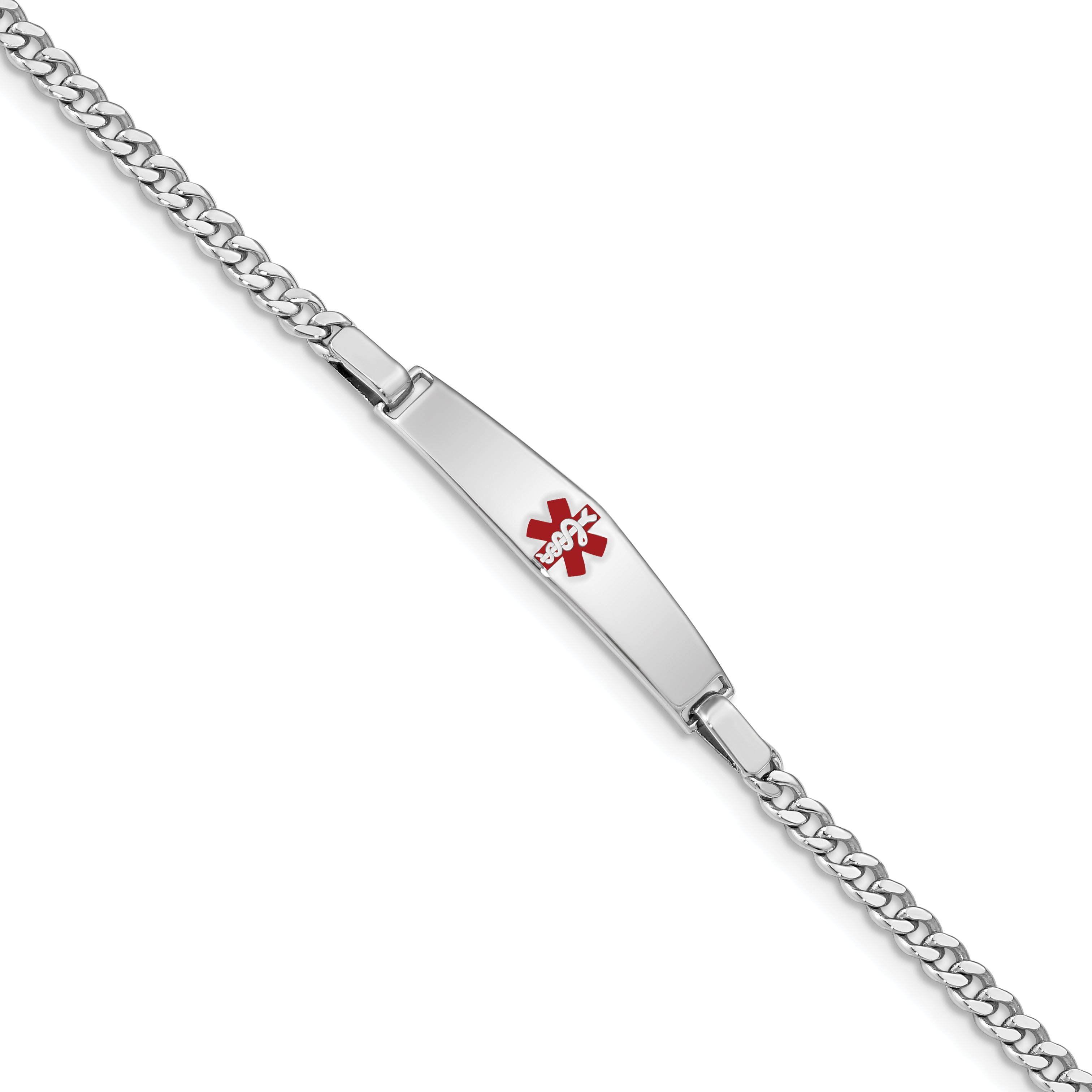 Sterling Silver Rhodium-plated Medical ID Curb Link Bracelet