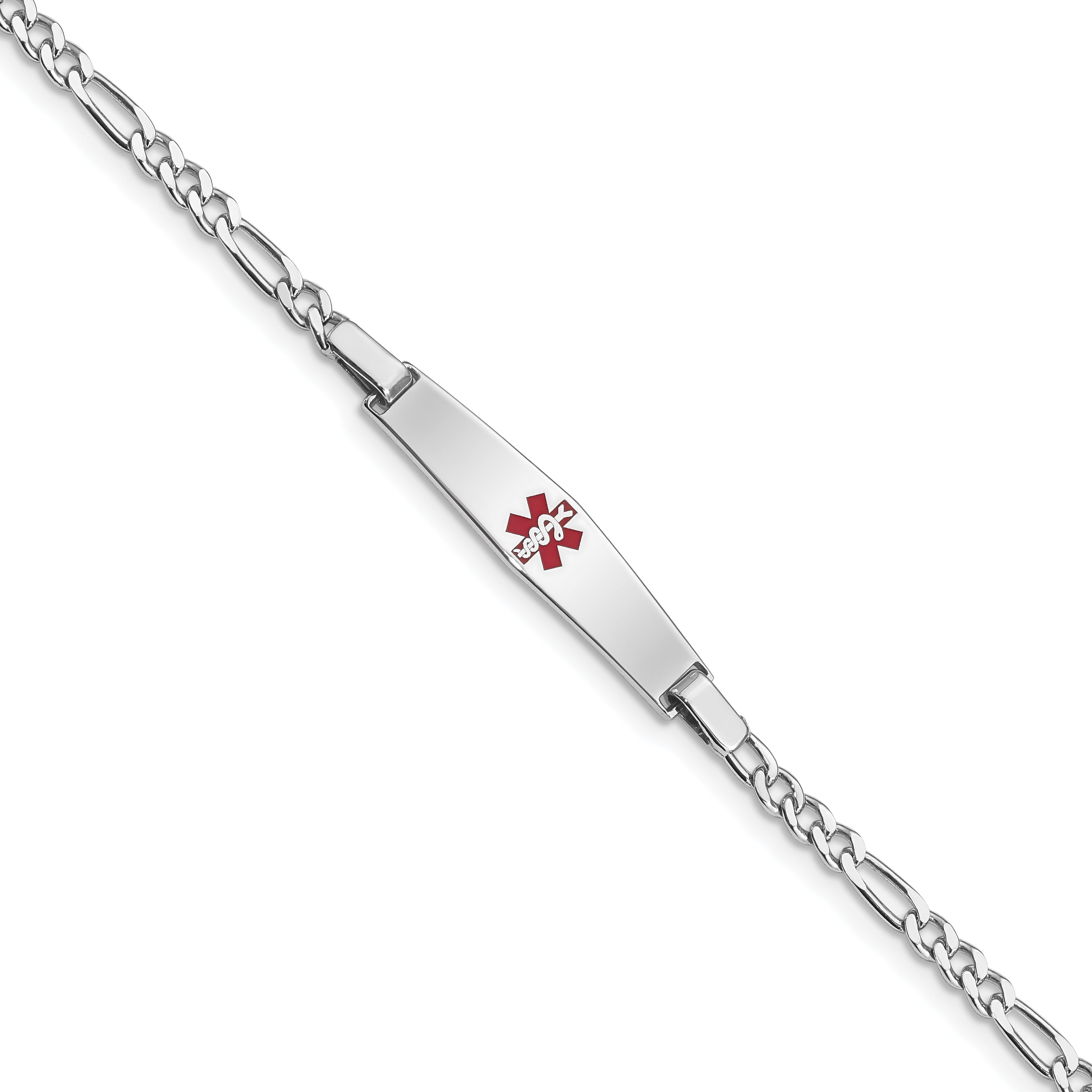 Women's Sterling Silver Rhodium-Plated Figaro Medical ID Bracelet 3mm