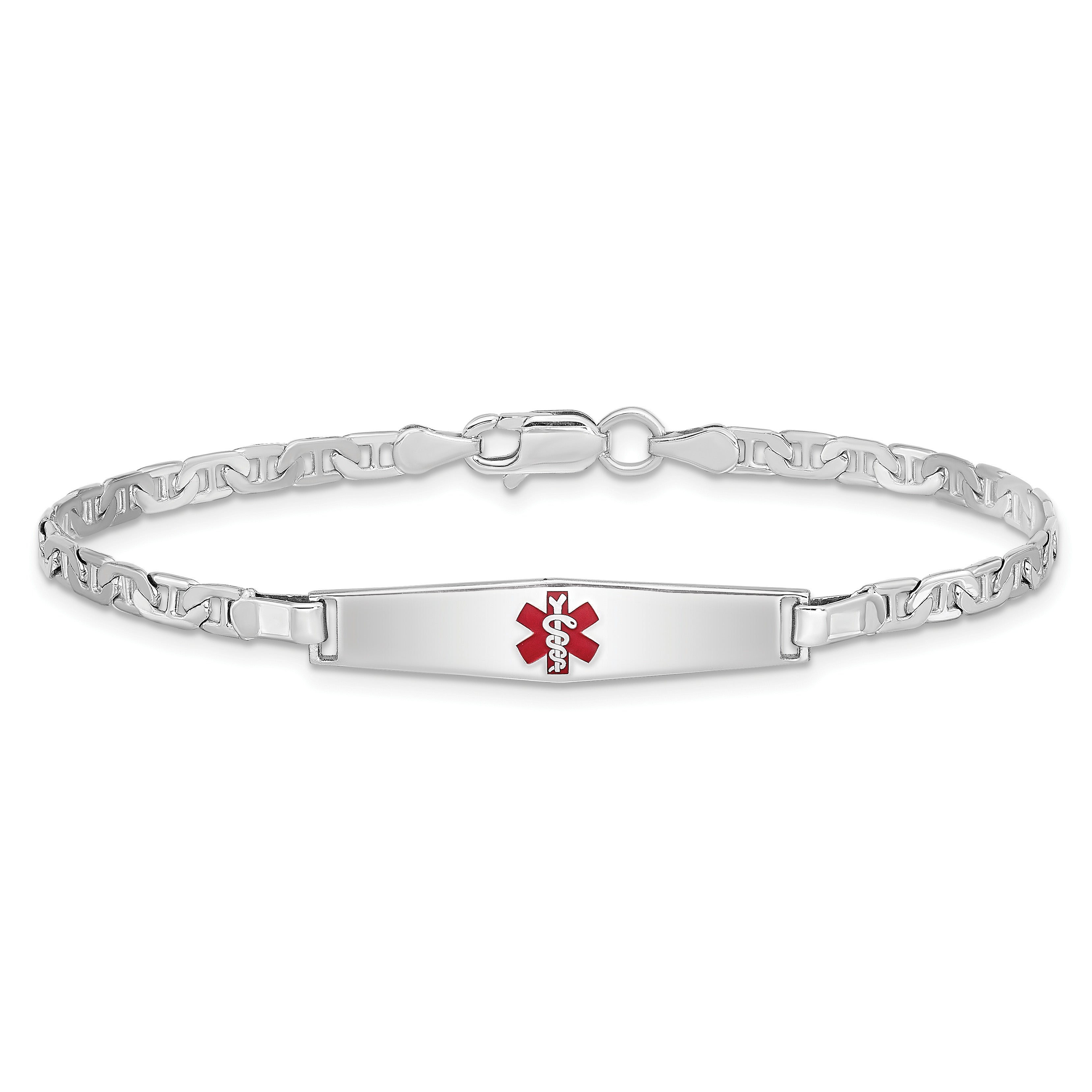 Women's Sterling Silver Rhodium-Plated Anchor Medical ID Bracelet 3mm