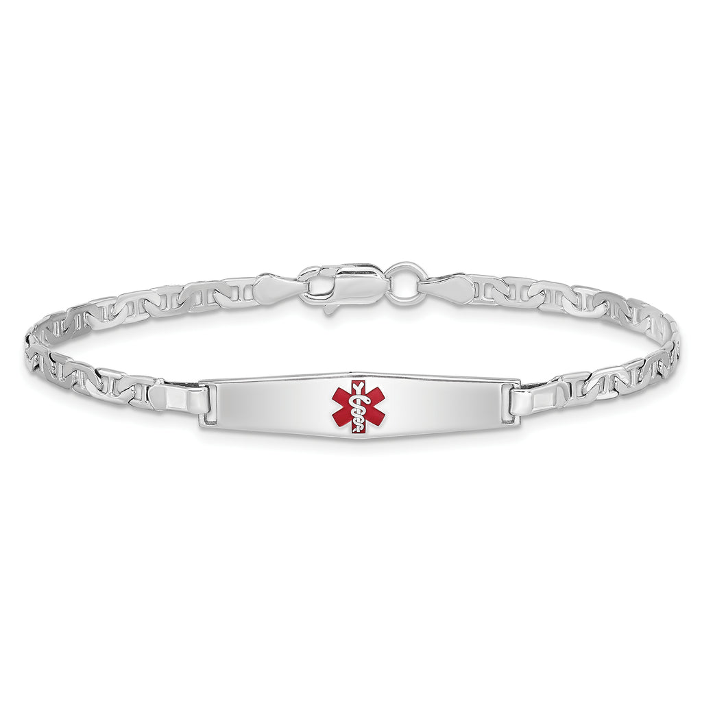 Sterling Silver Rhodium-plated Medical ID Anchor Link Bracelet