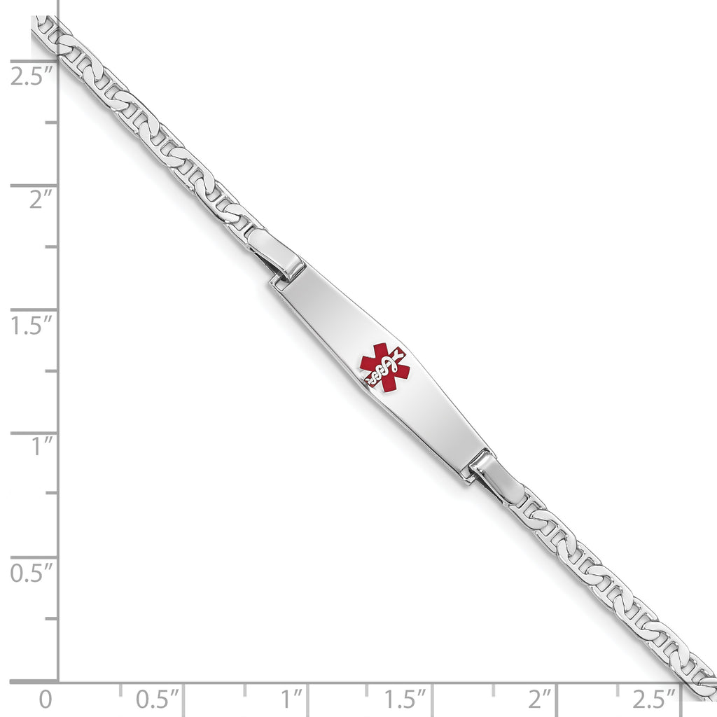 Women's Sterling Silver Rhodium-Plated Anchor Medical ID Bracelet 3mm