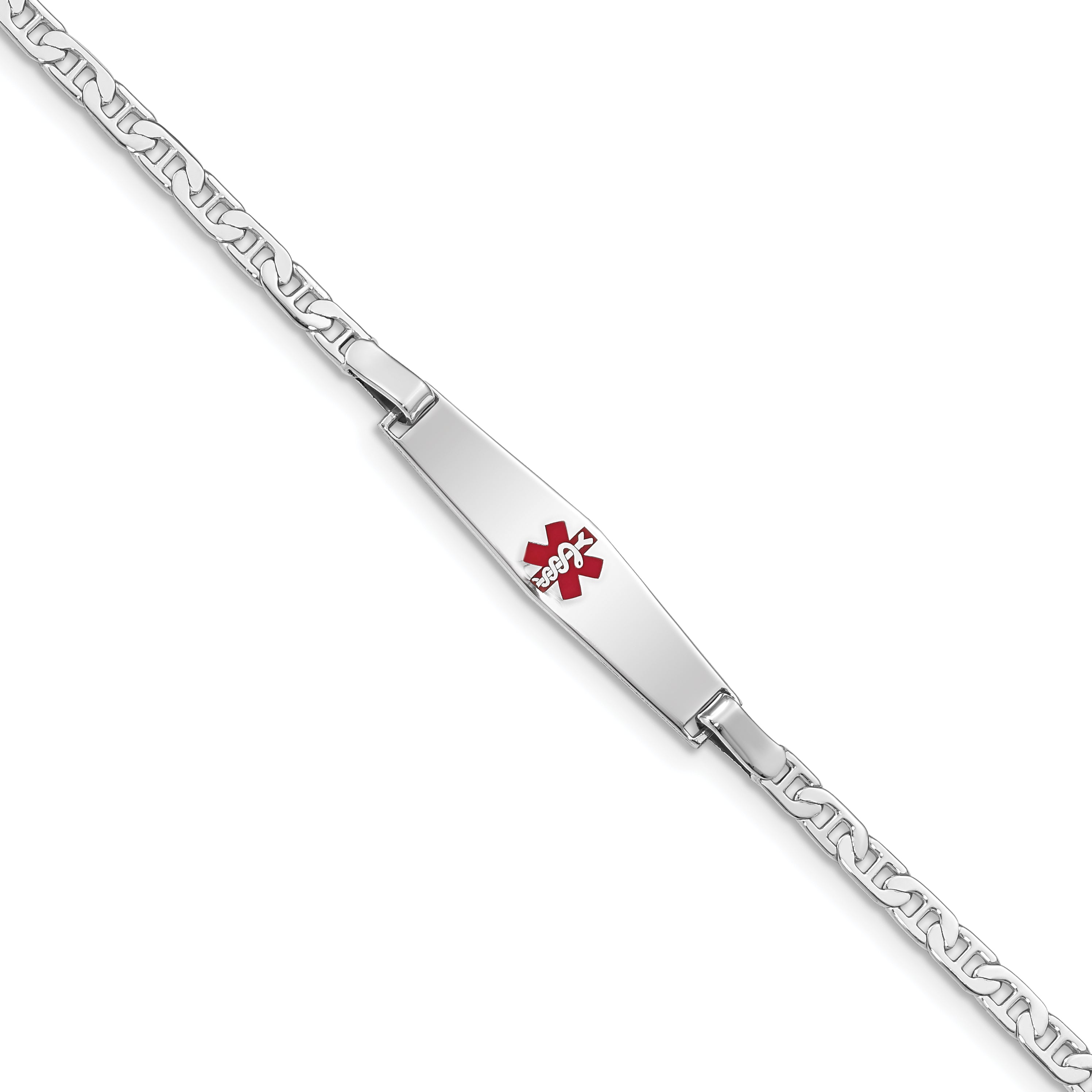 Women's Sterling Silver Rhodium-Plated Anchor Medical ID Bracelet 3mm Main image