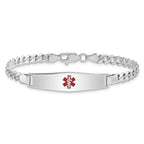 Women's Sterling Silver Rhodium-Plated Curb Medical ID Bracelet 5mm