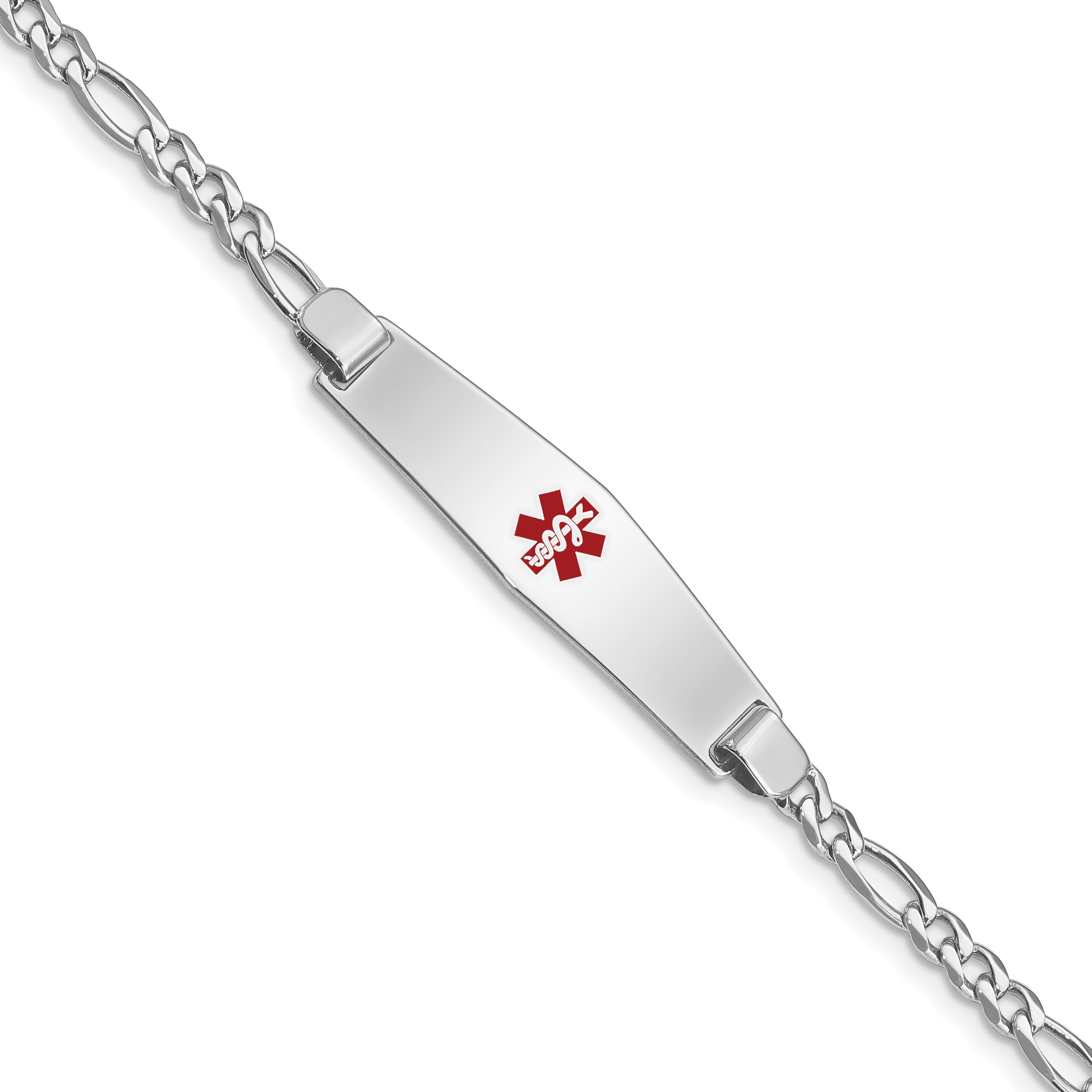 Women's Sterling Silver Rhodium-Plated Figaro Medical ID Bracelet 4mm