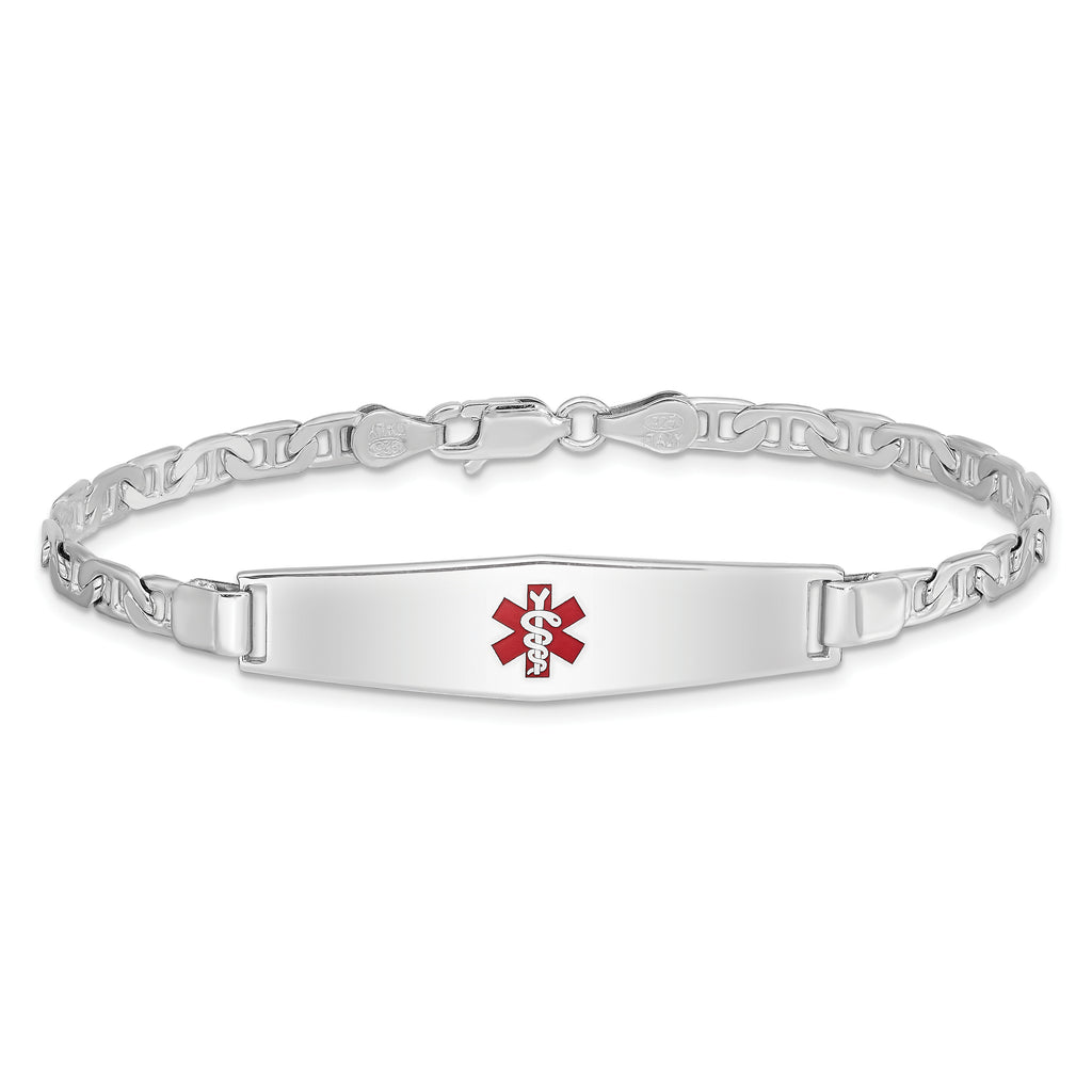 Women's Sterling Silver Rhodium-Plated Anchor Medical ID Bracelet 4mm