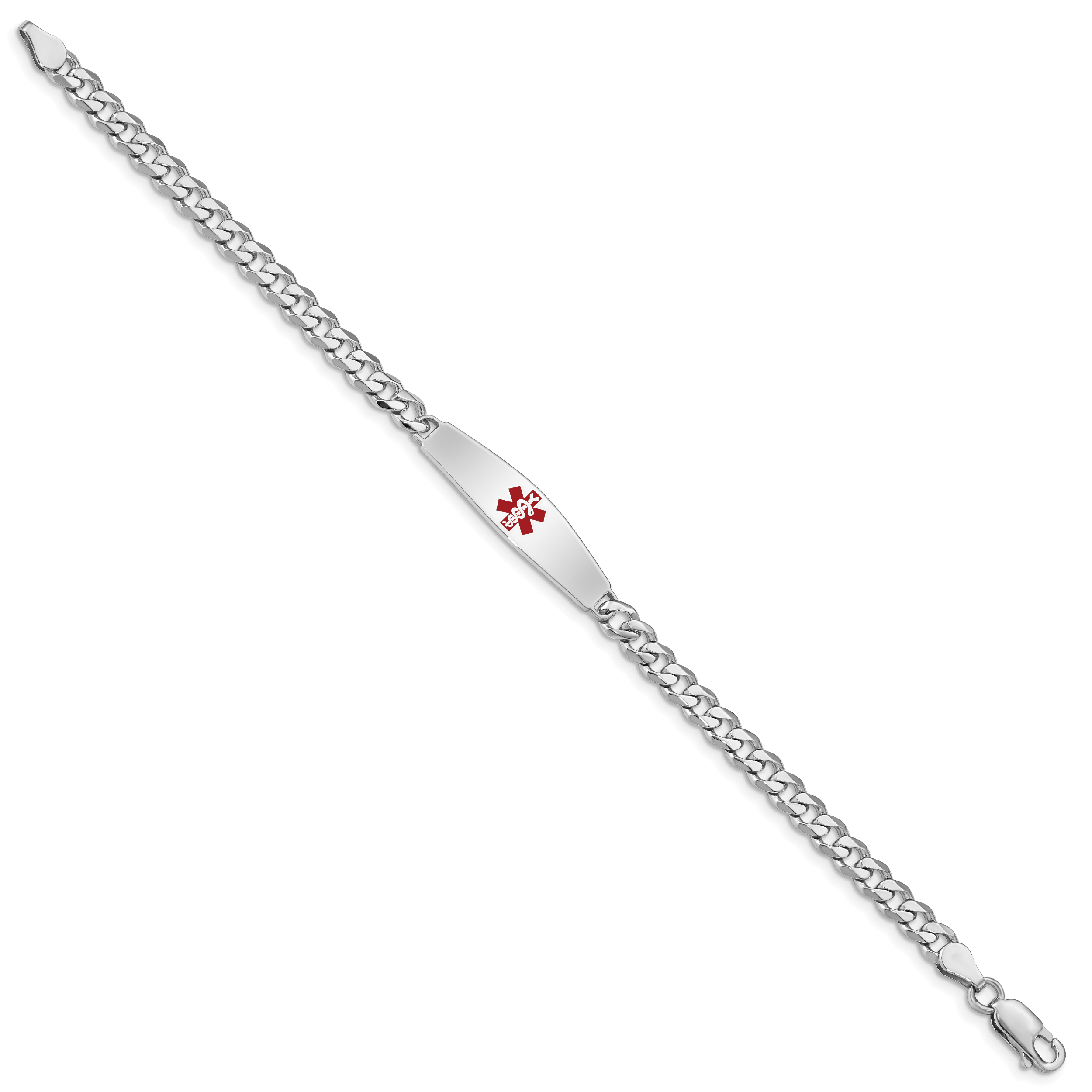 Women's Sterling Silver Rhodium-Plated Curb Medical ID Bracelet 4mm Secondary image