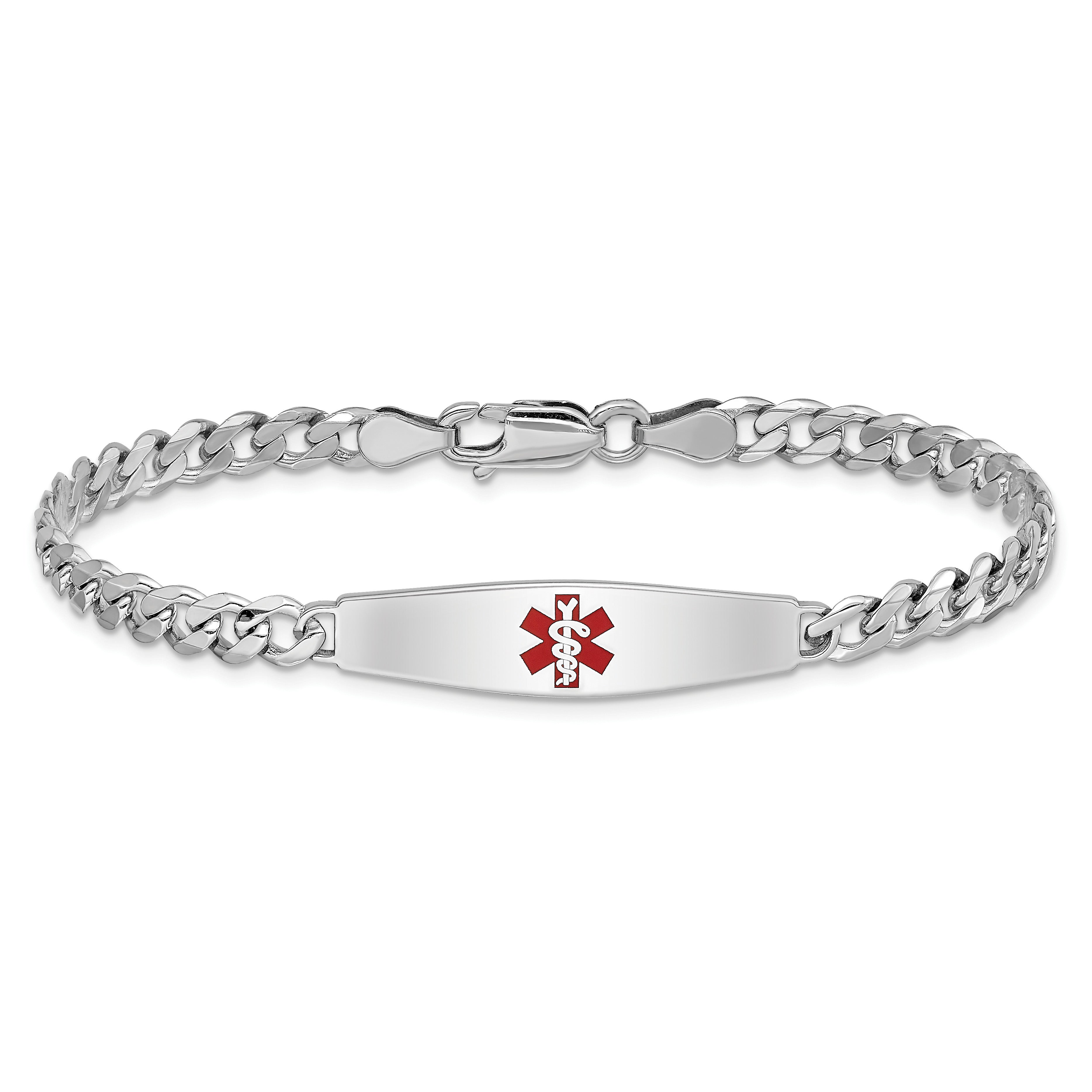 Sterling Silver Rhodium-plated Medical ID Bracelet w/Curb Link
