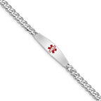 Women's Sterling Silver Rhodium-Plated Curb Medical ID Bracelet 4mm