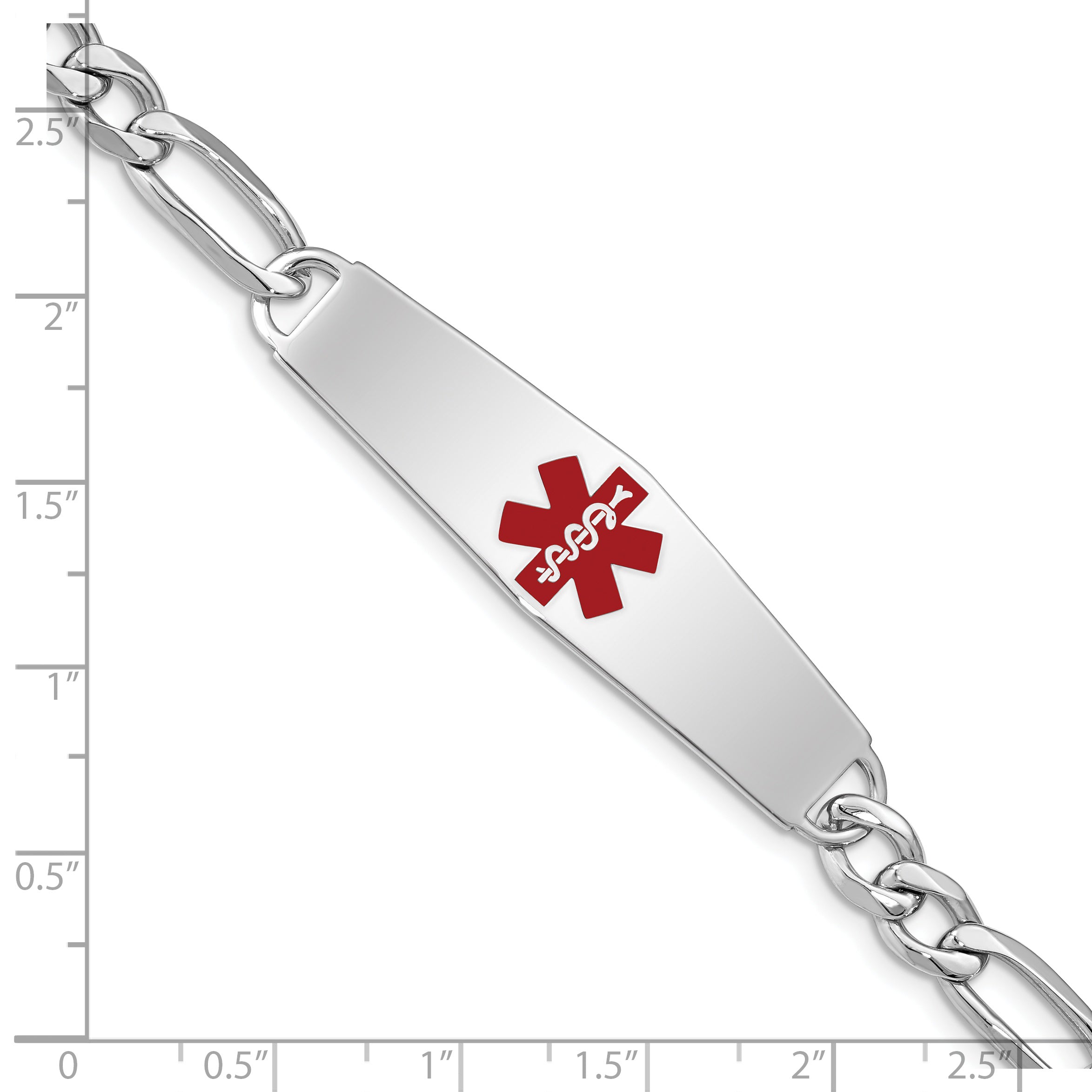 Women's Sterling Silver Rhodium-Plated Figaro Medical ID Bracelet 7mm