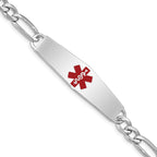 Women's Sterling Silver Rhodium-Plated Figaro Medical ID Bracelet 7mm