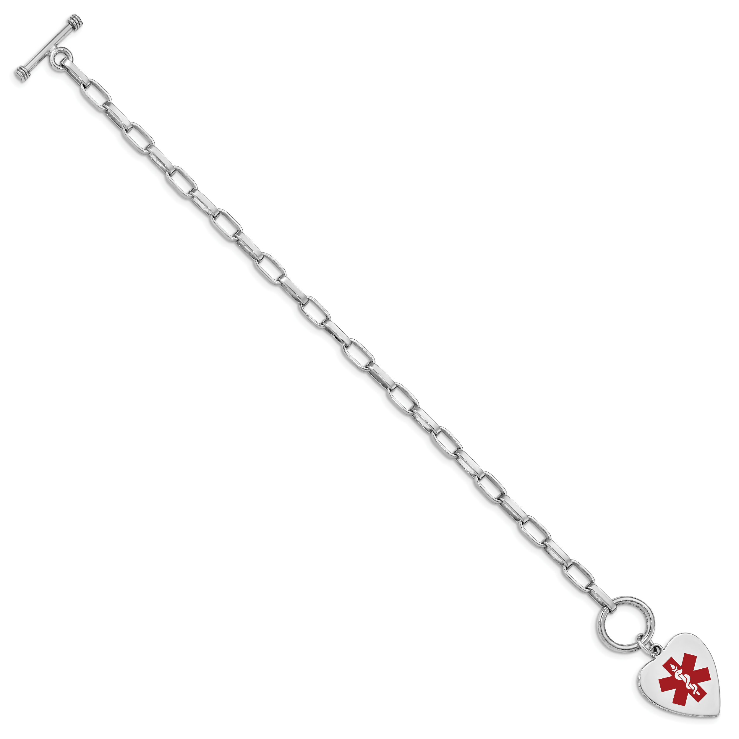 Sterling Silver Rhodium Engraveable Enamel Heart Medical ID Bracelet Secondary image
