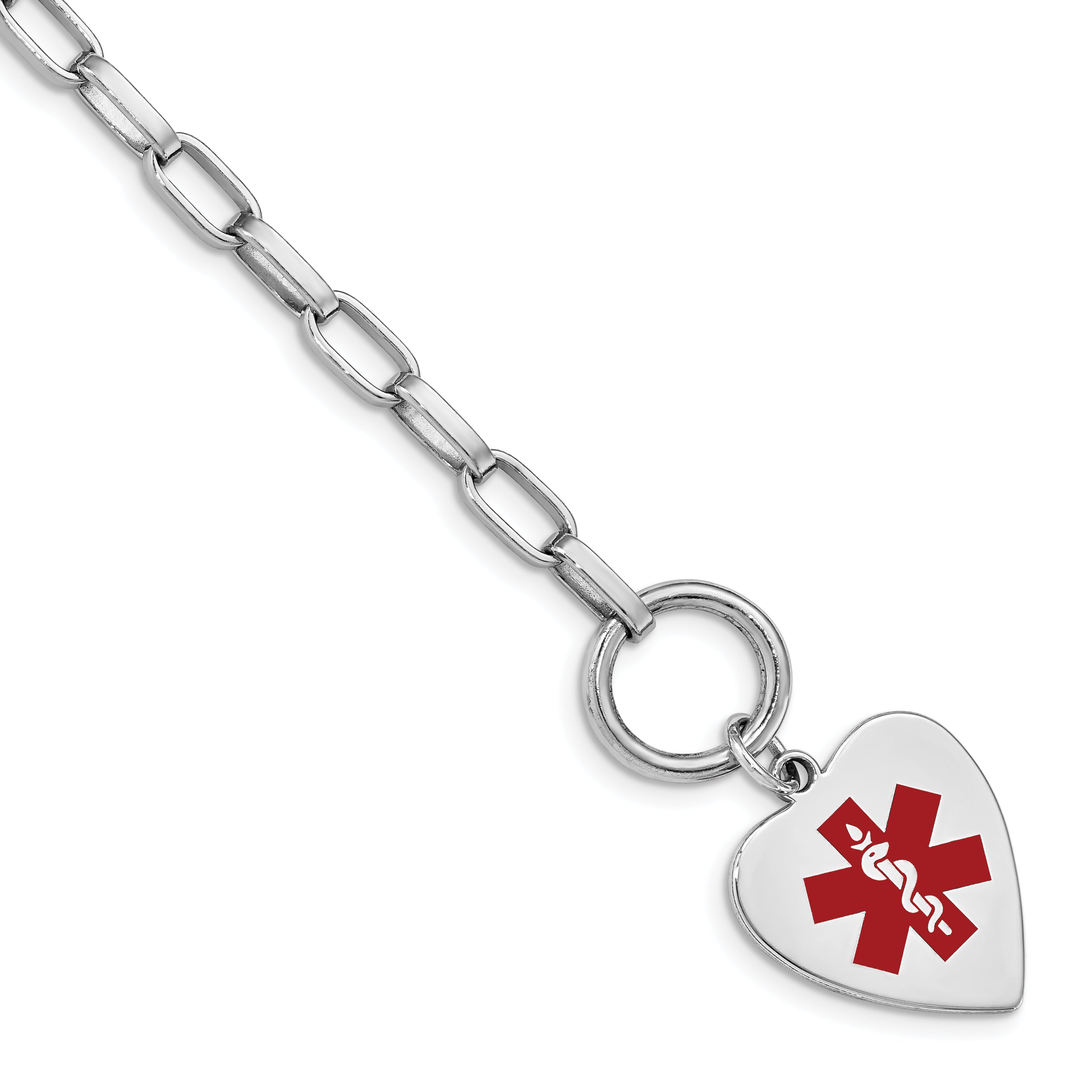 Sterling Silver Rhodium Engraveable Enamel Heart Medical ID Bracelet Main image