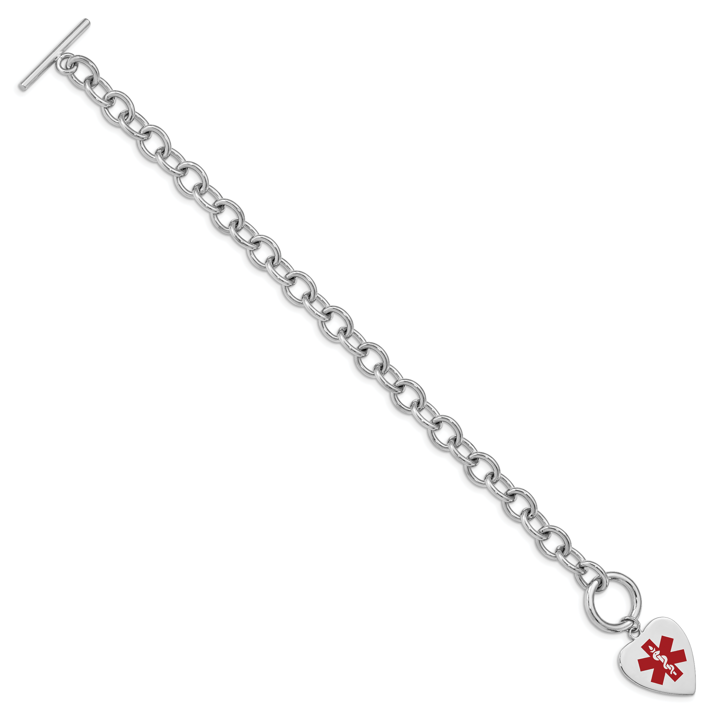 Sterling Silver Rhodium Engraveable Enamel Heart Medical ID Bracelet Secondary image