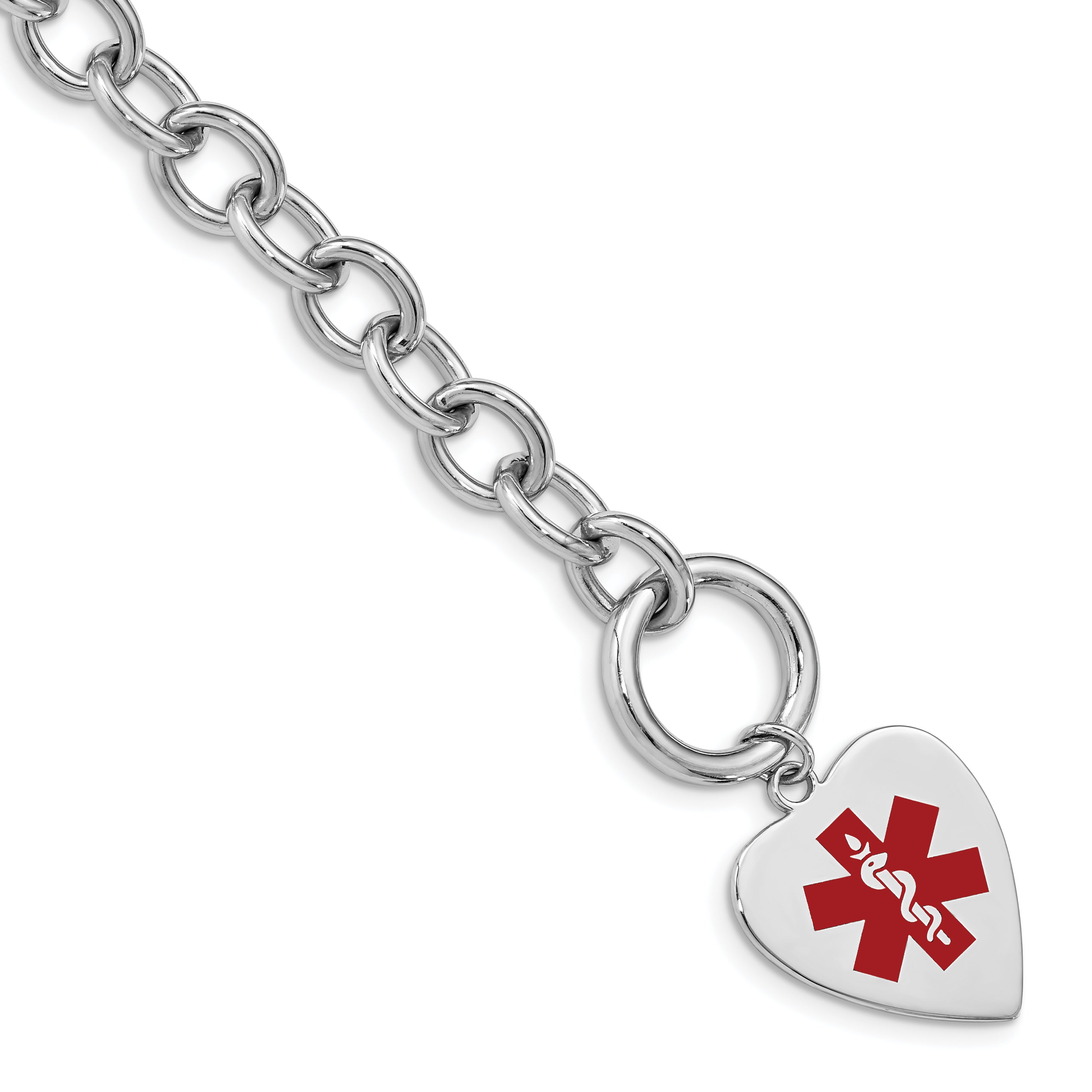 Sterling Silver Rhodium Engraveable Enamel Heart Medical ID Bracelet Main image
