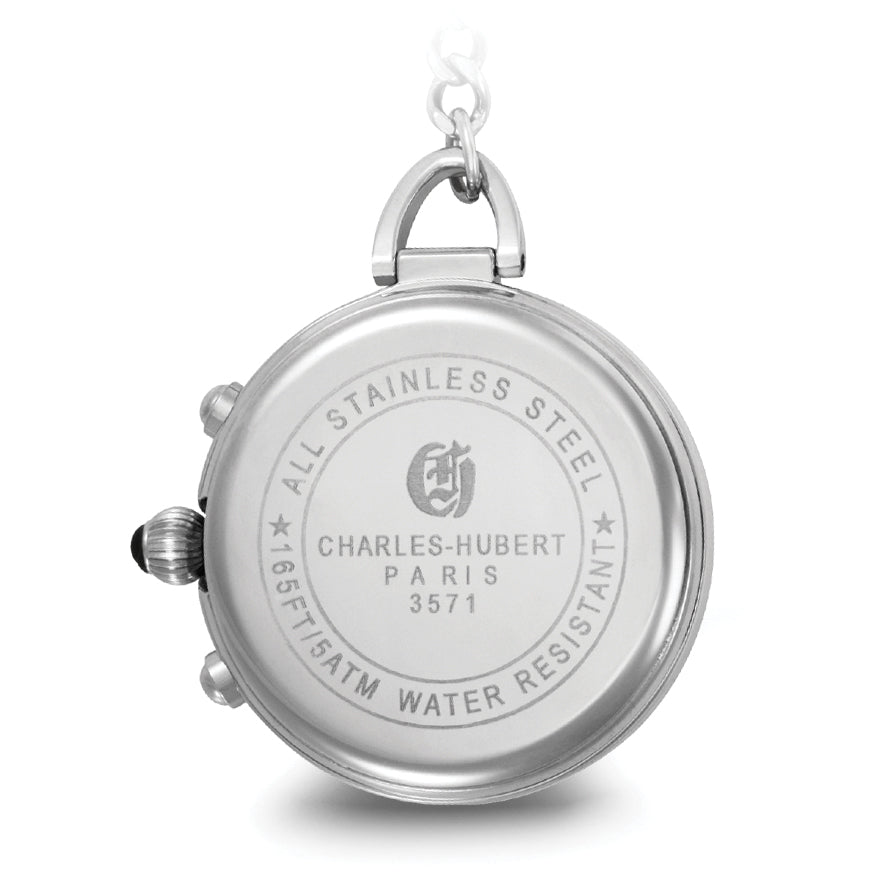 Charles Hubert Solid Stainless Steel White Dial Pocket Watch