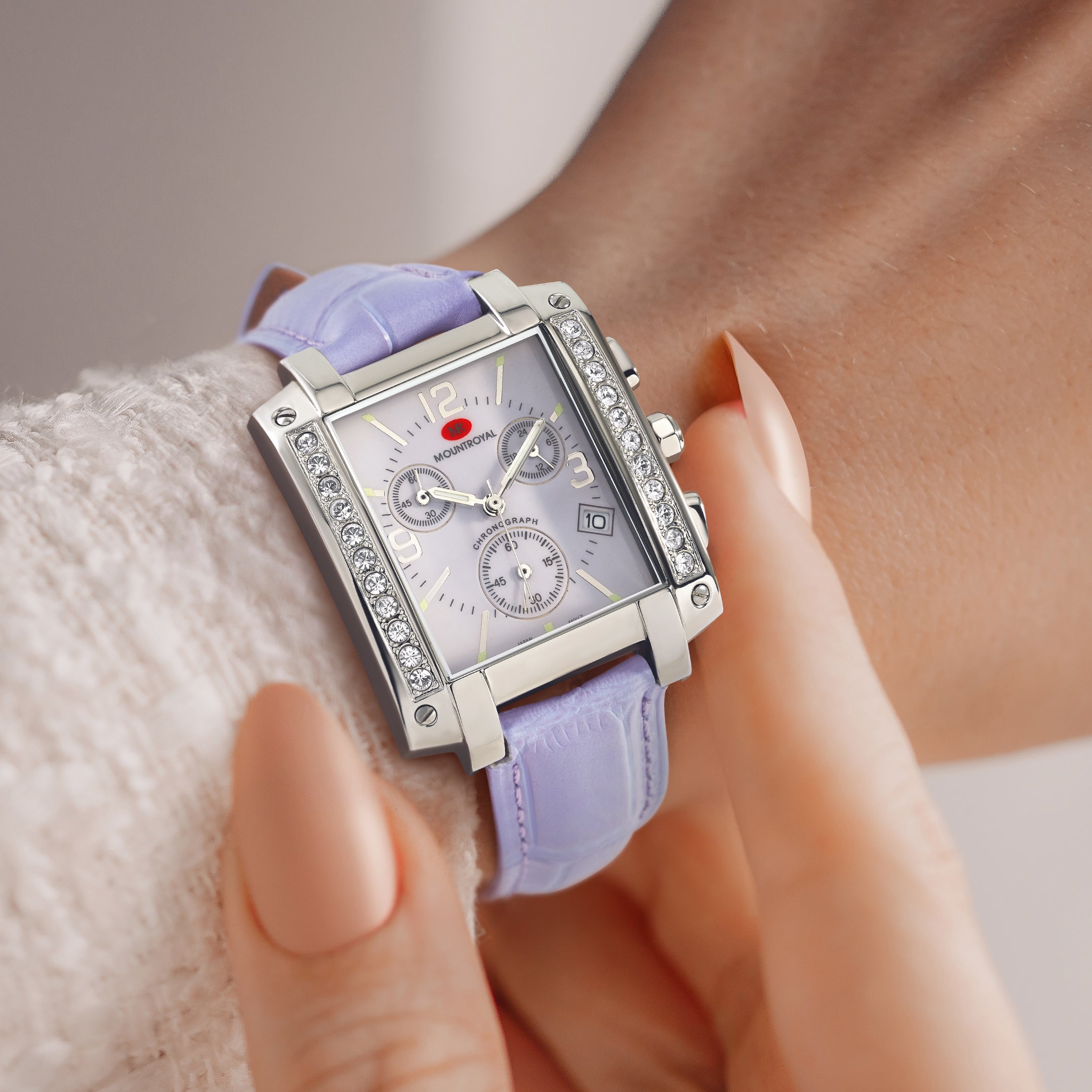 Ladies Mountroyal Lilac Leather CZ Chrono Watch