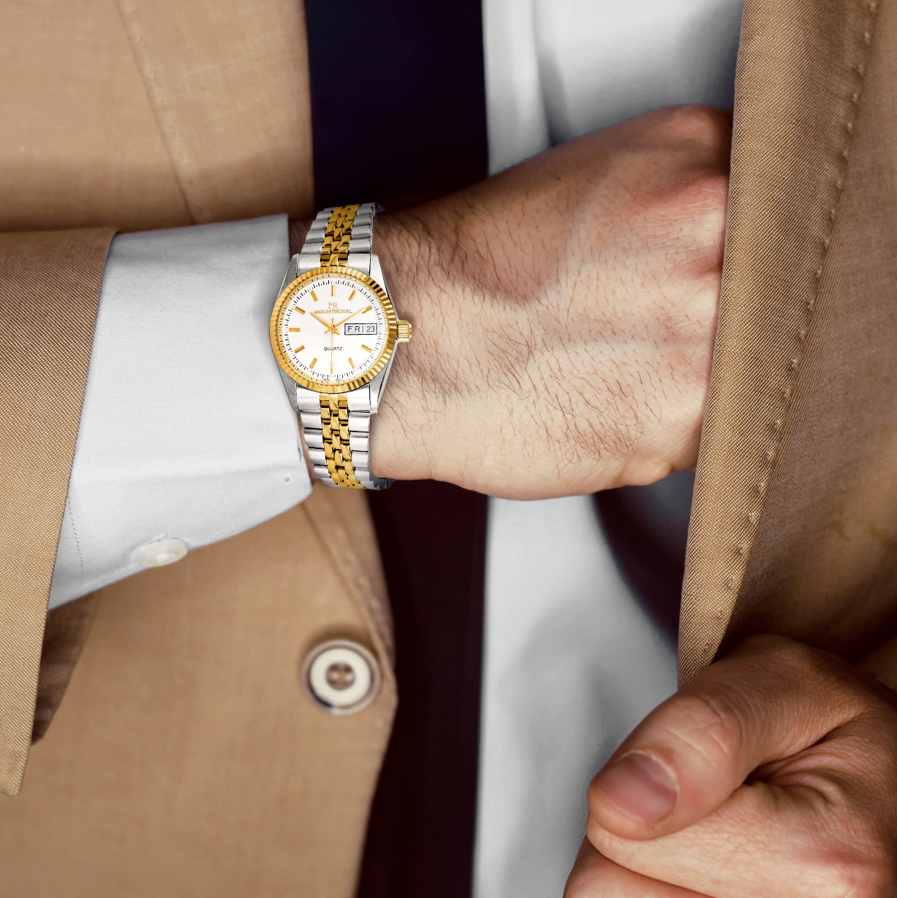 Mens Mountroyal Two-tone IP-plated White Dial Watch