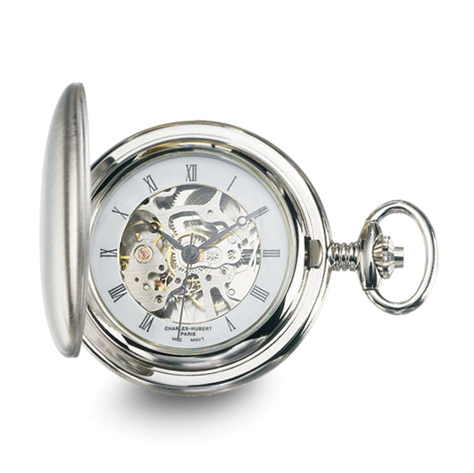 Charles Hubert Chrome-finish White Skeleton Dial Pocket Watch