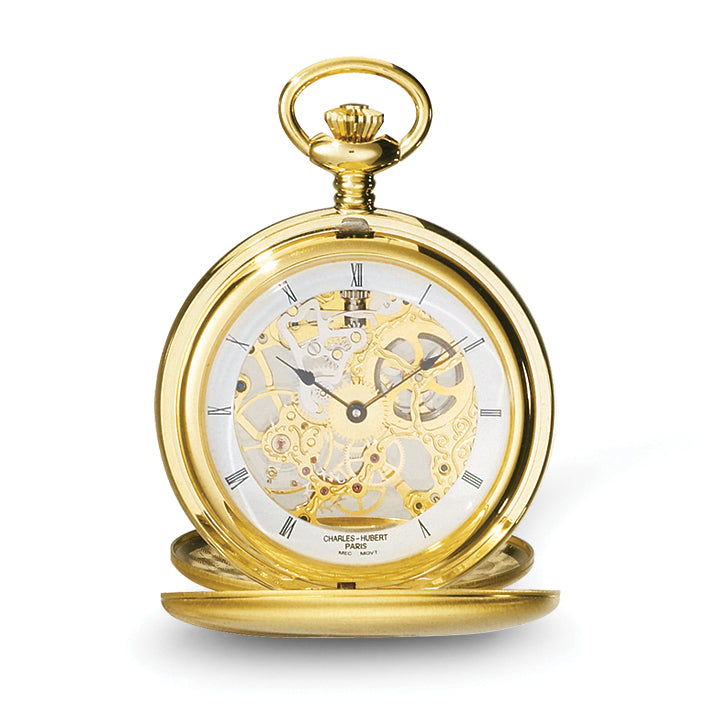 Charles Hubert IP-plated Stainless Steel Double Cover Satin Pocket Watch