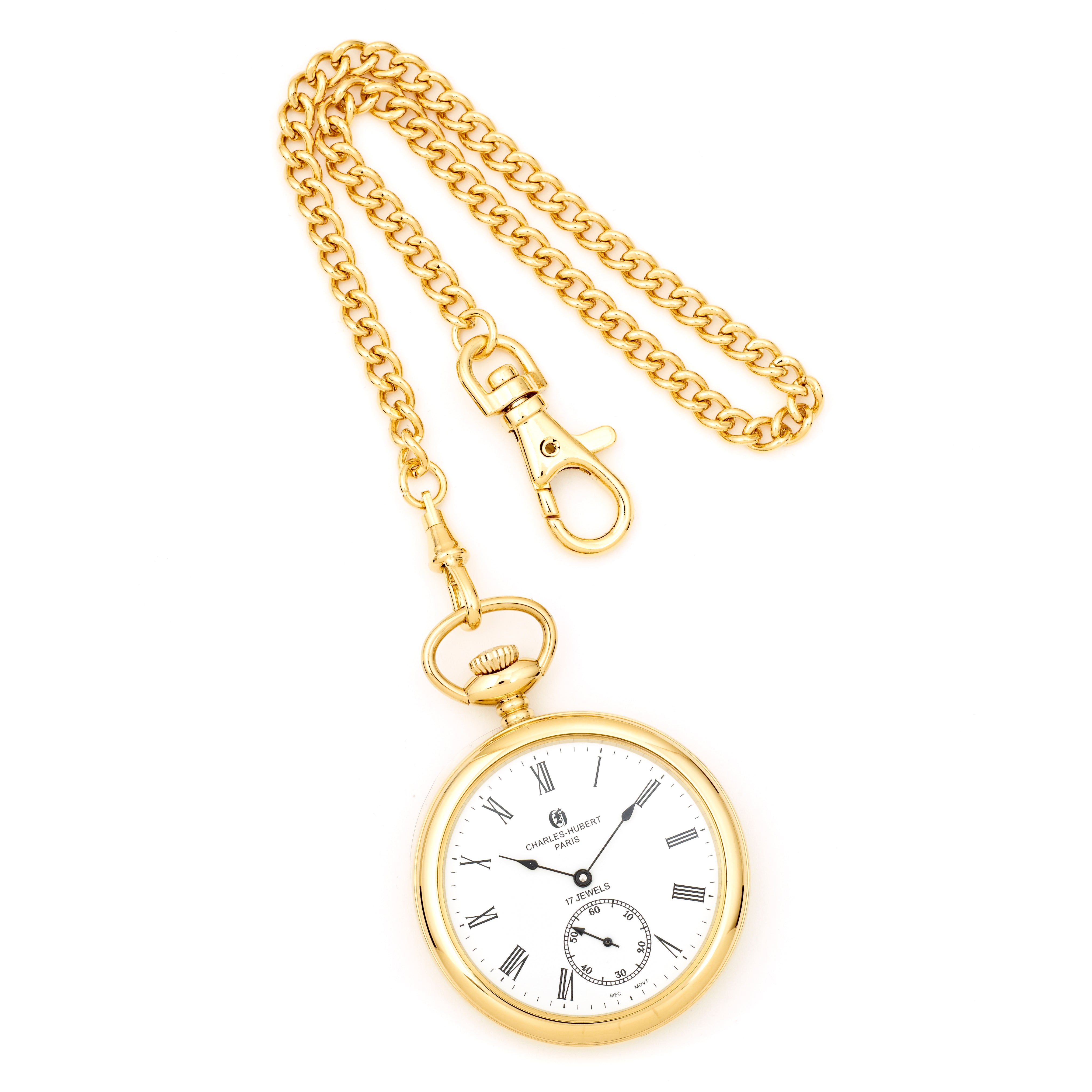 Charles Hubert IP-plated Stainless Open Face Pocket Watch