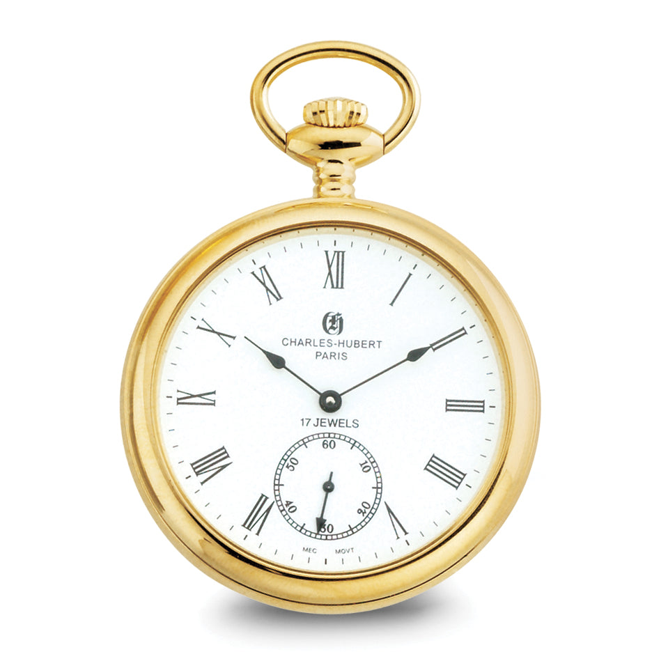 Charles Hubert IP-plated Stainless Open Face Pocket Watch