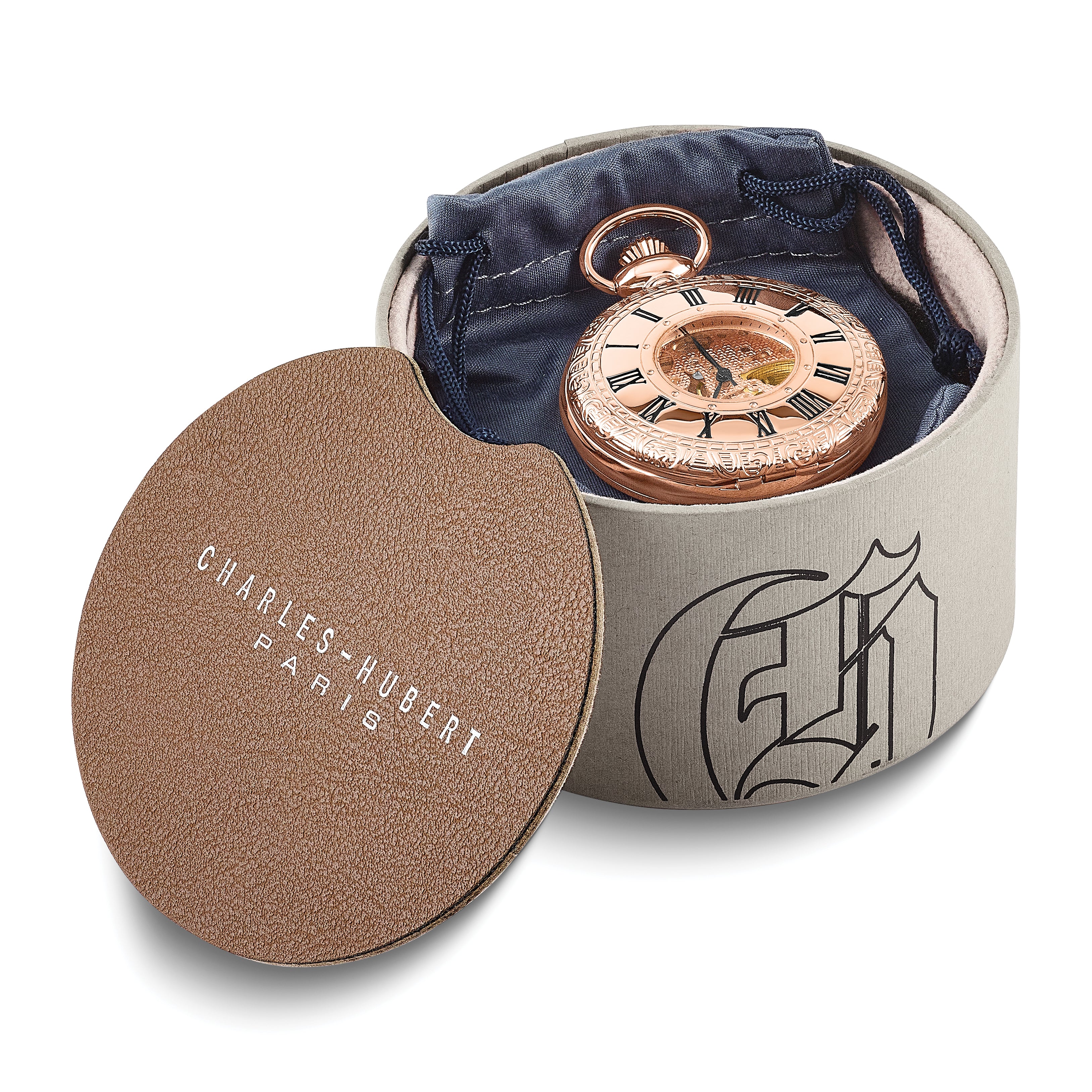 Charles Hubert Rose Gold-finish Brass Window Cover Pocket Watch
