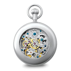 Charles Hubert Stainless Steel Open Face Skeleton Dual Time Pocket Watch