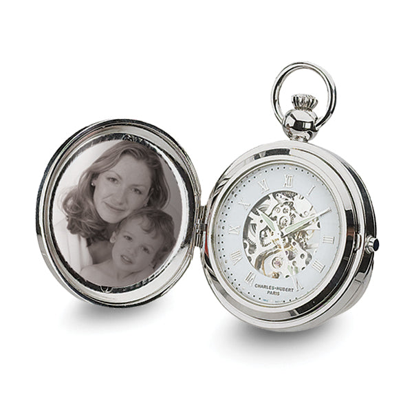 Charles Hubert Chrome-finish Brass Photo Insert Pocket Watch
