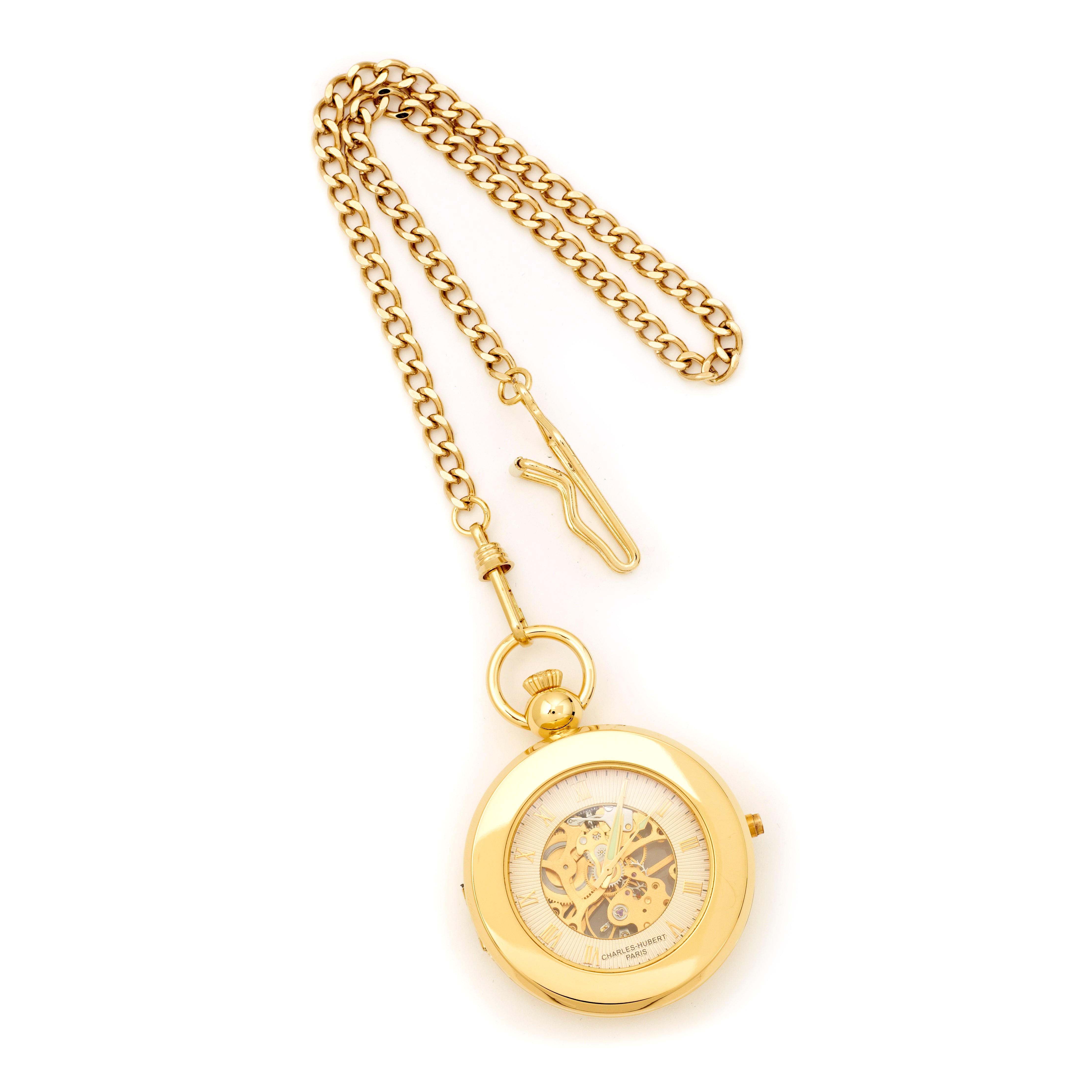 Charles Hubert Gold-finish Brass 2-Photo Insert Pocket Watch